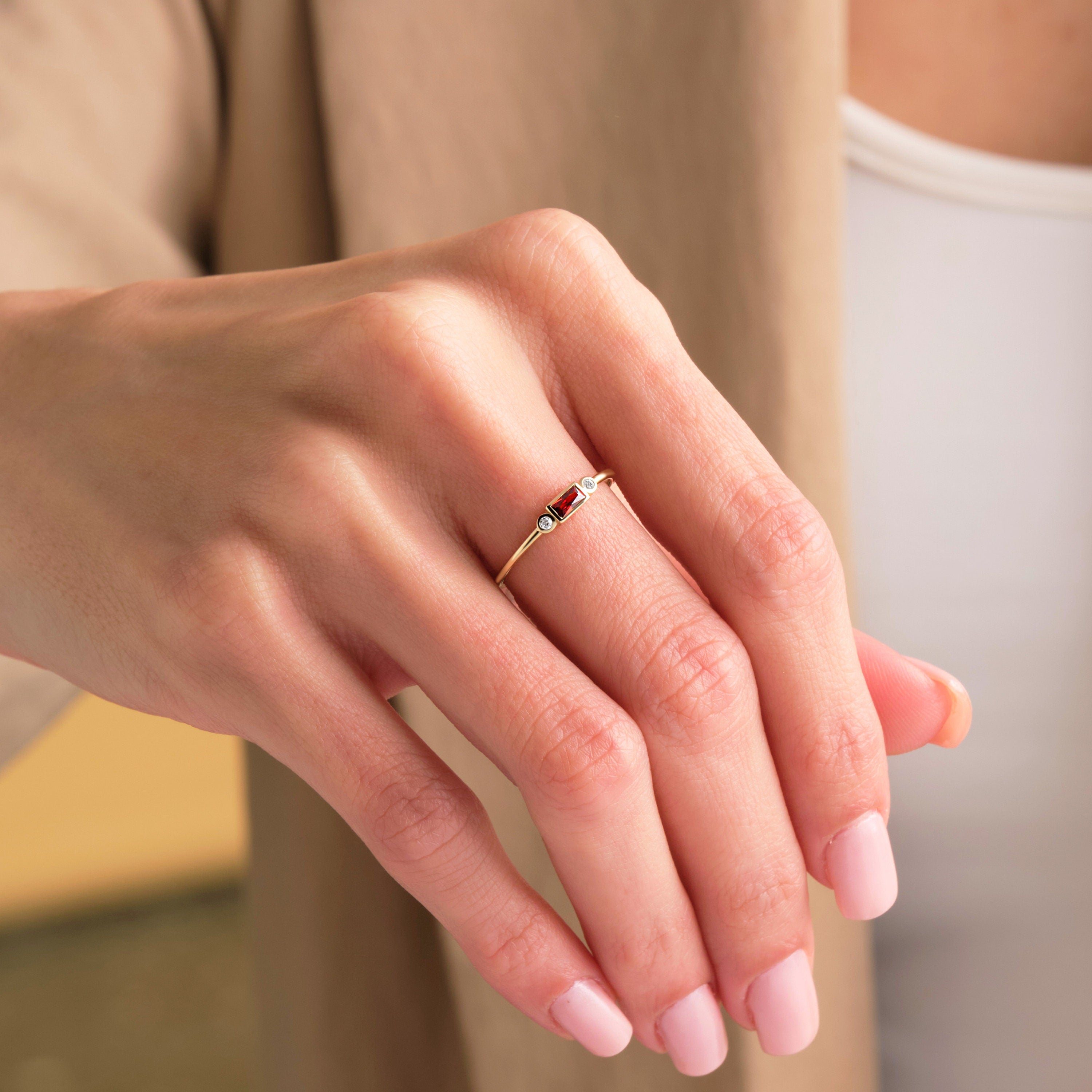 Baguette Diamond Ring Solid Gold Birthstone