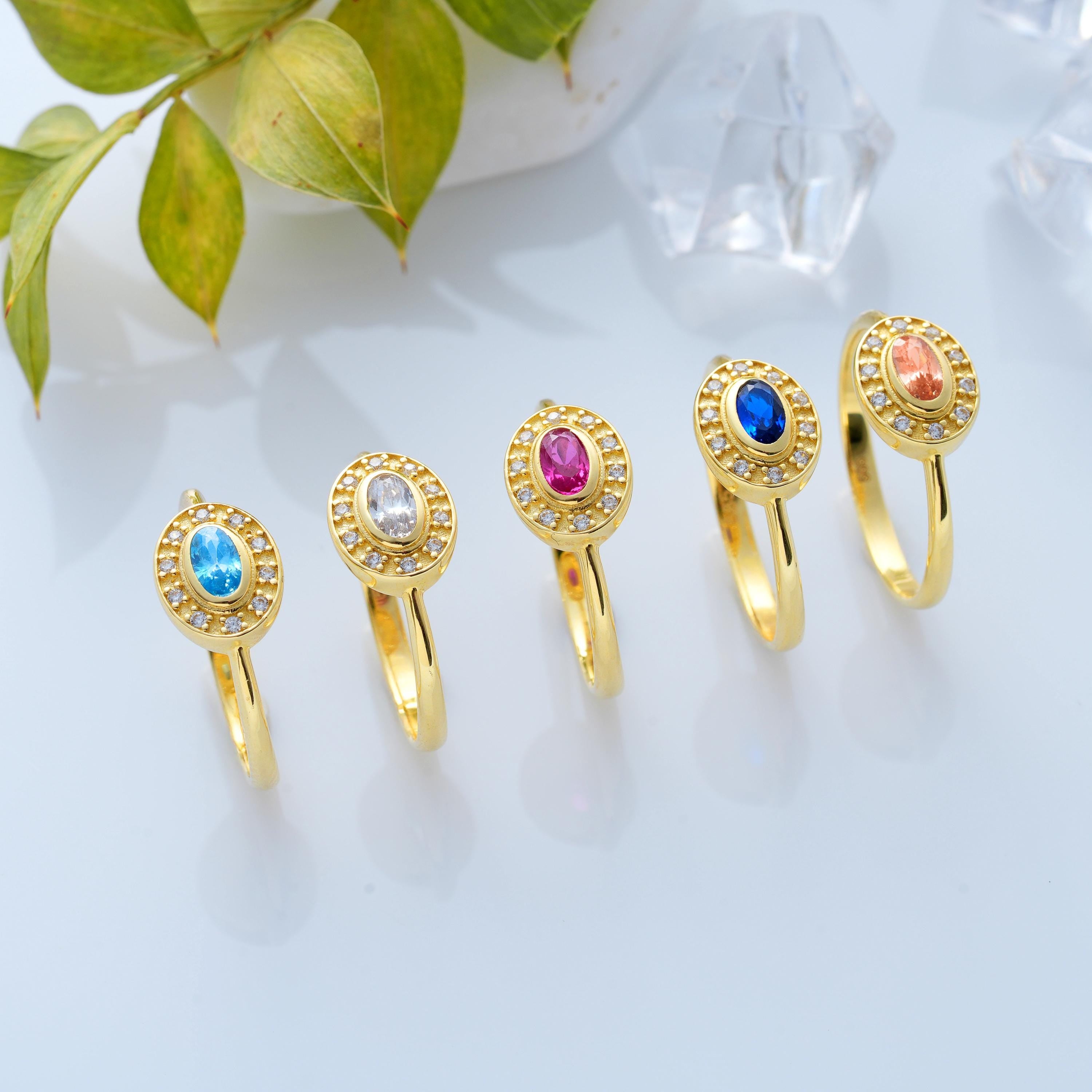 gold personalized birthstone ring sapphire ruby aquamarine citrine options