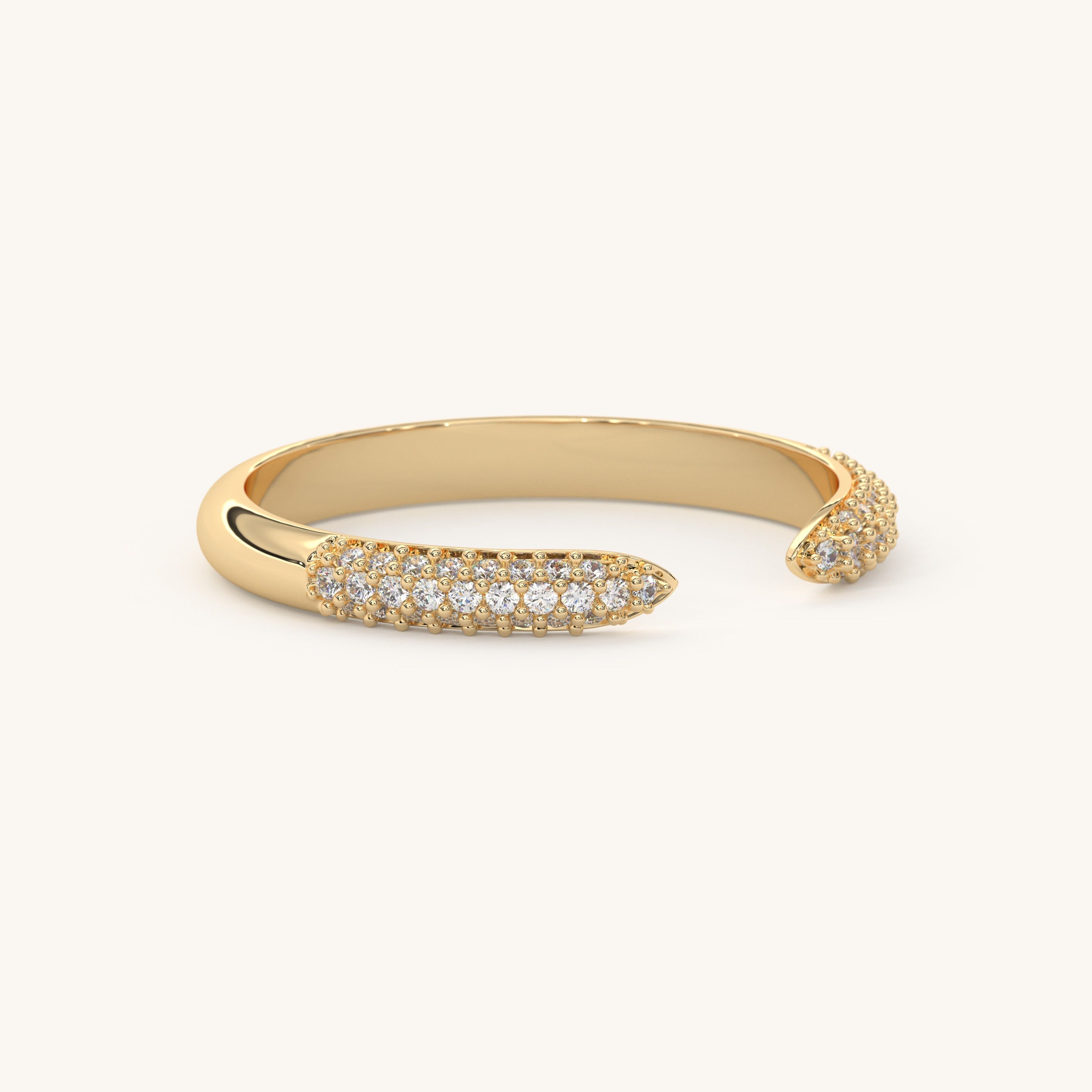Solid Gold Open Design Pave Diamond Cuff Ring