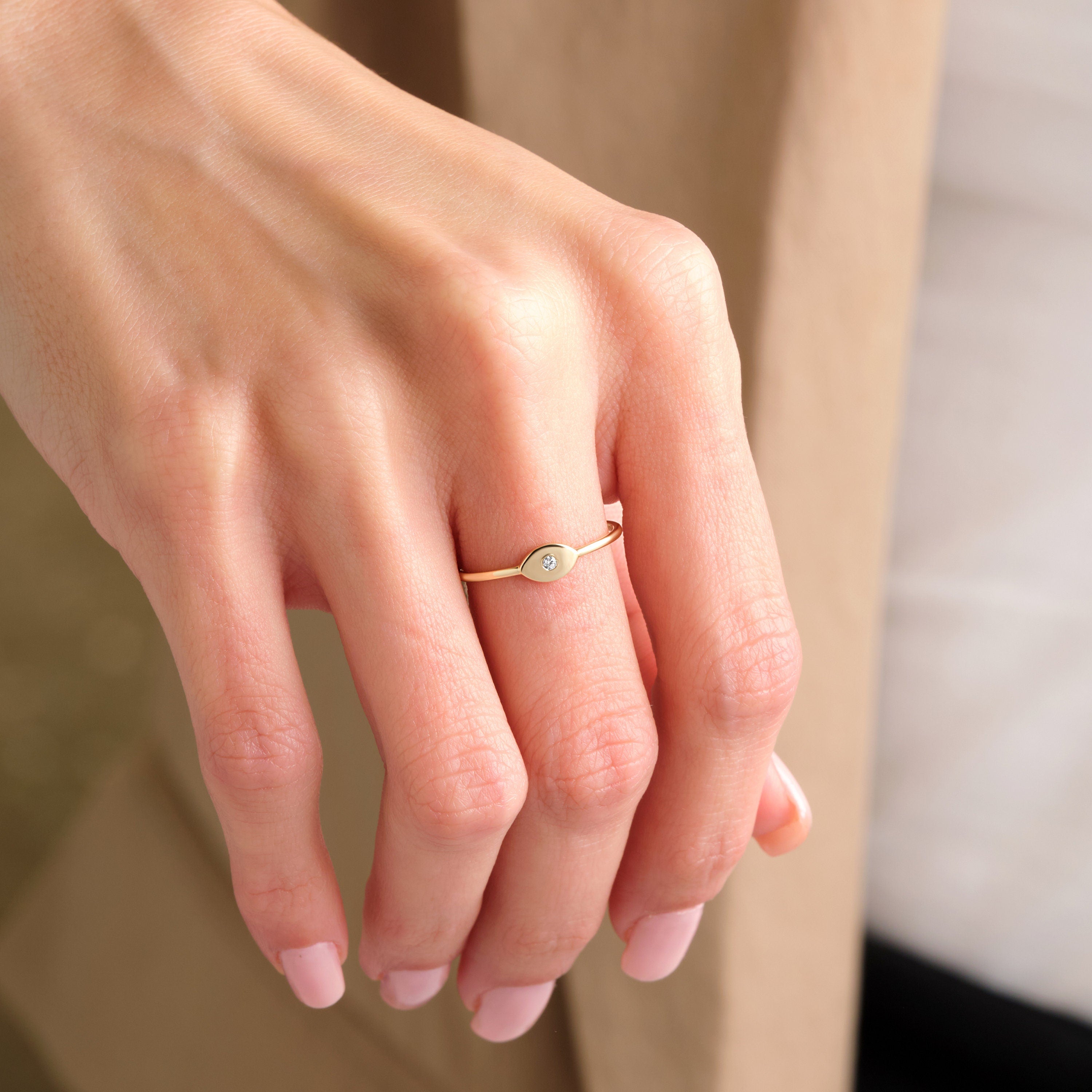 Evil Eye Ring Gold – Handmade Solid Gold Bezel Setting With Diamond