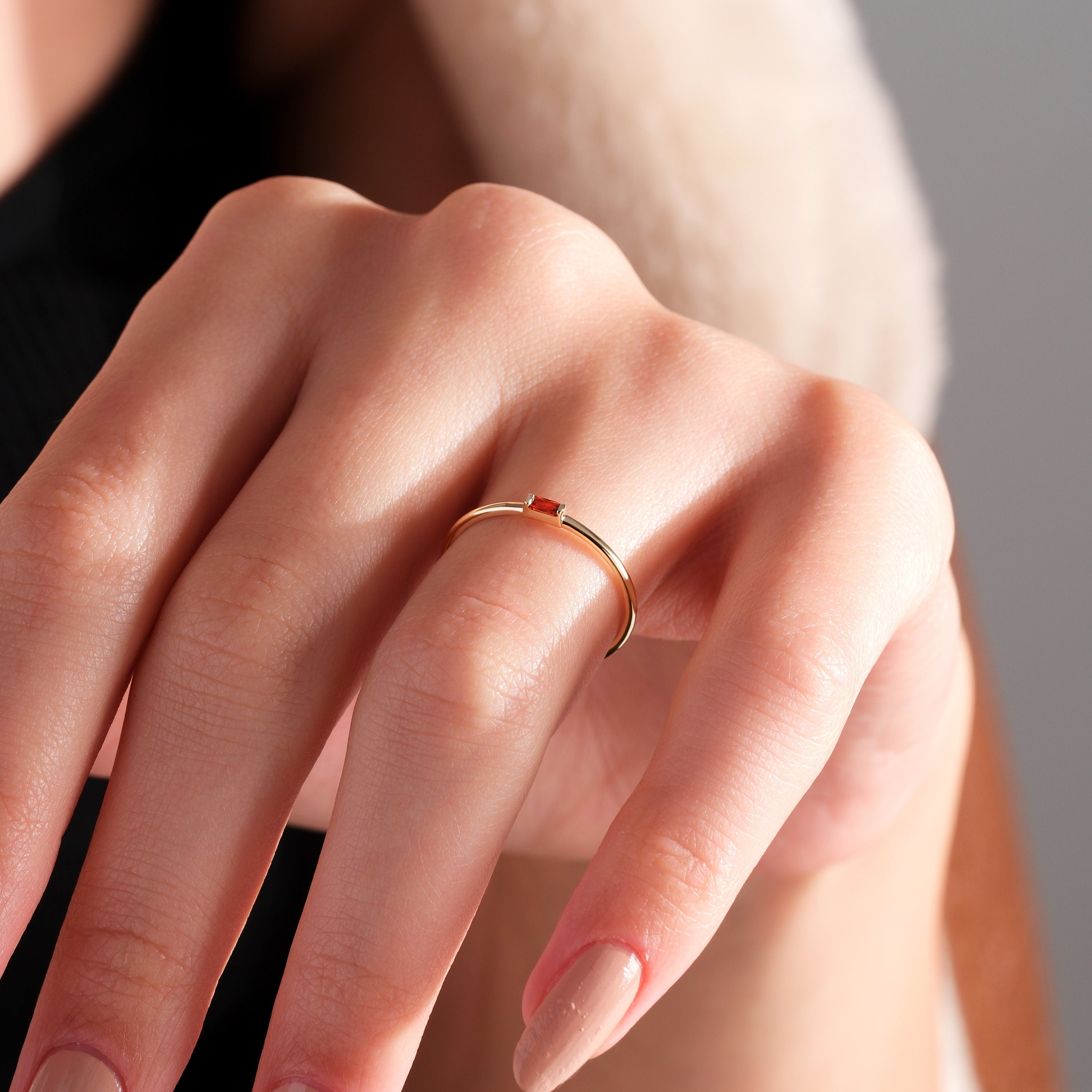 Garnet Birthstone Ring Personalized Solid Gold Band