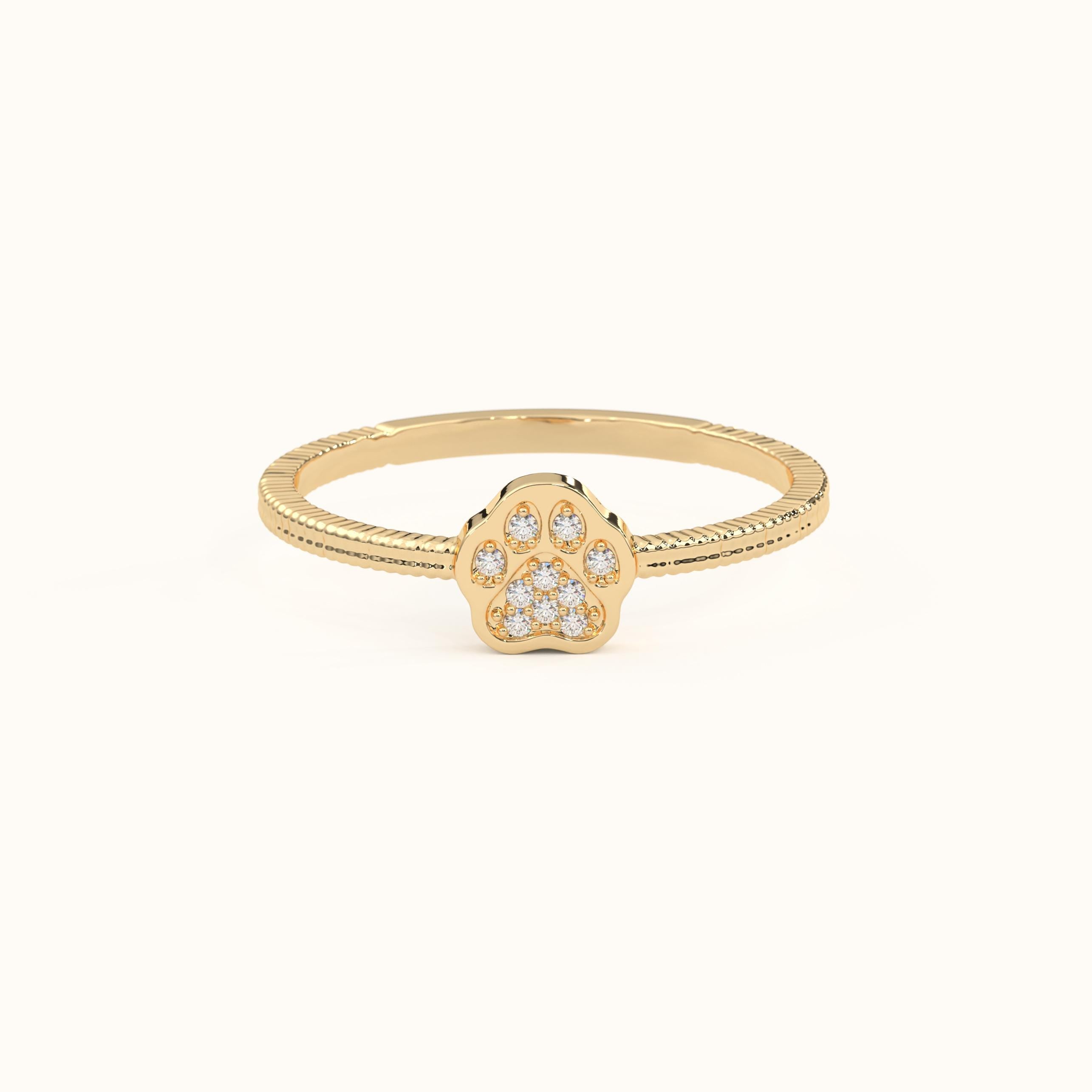 Paw Diamond Ring Minimalist Dog Lover Ring