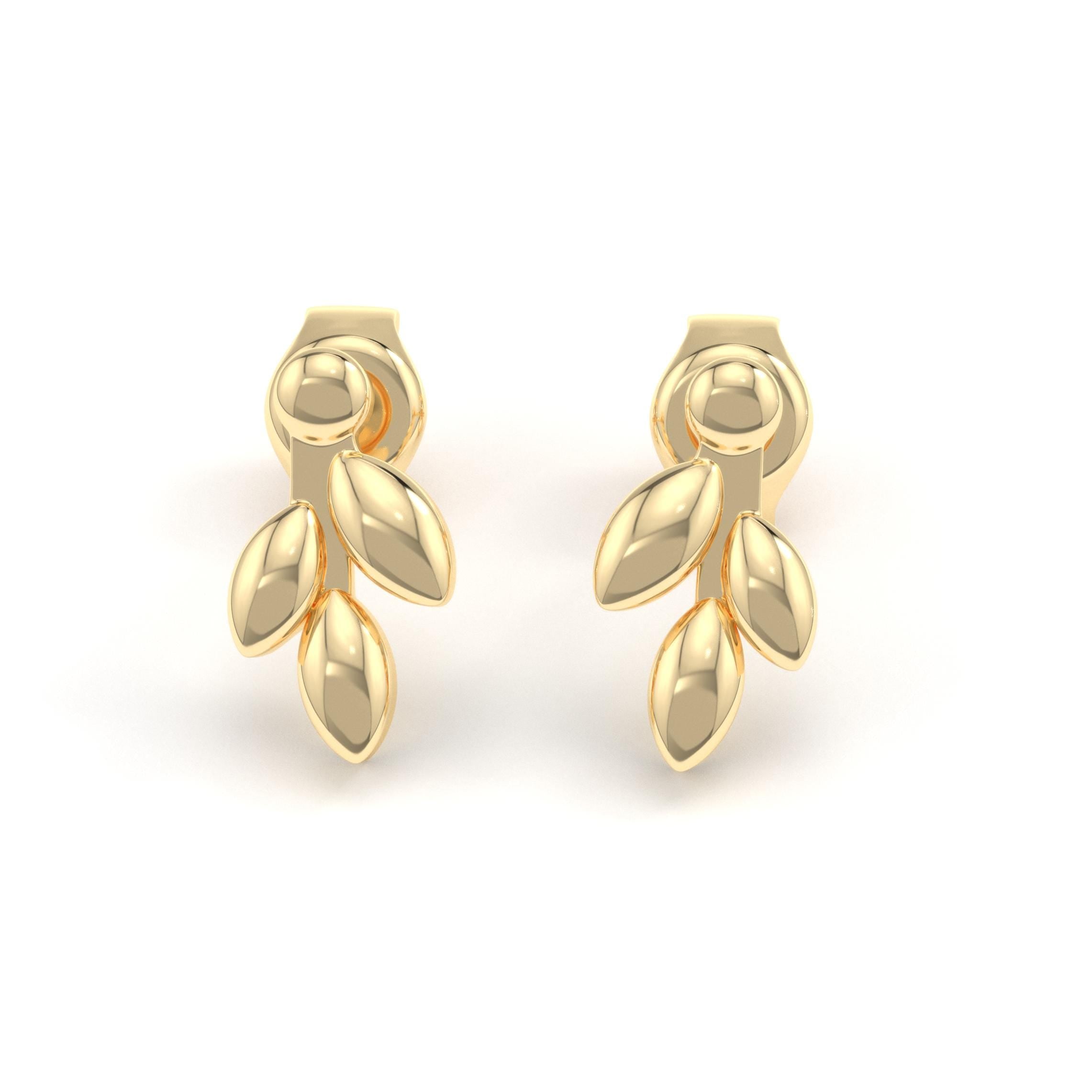 Solid Gold Olive Branch Design Stud Earrings