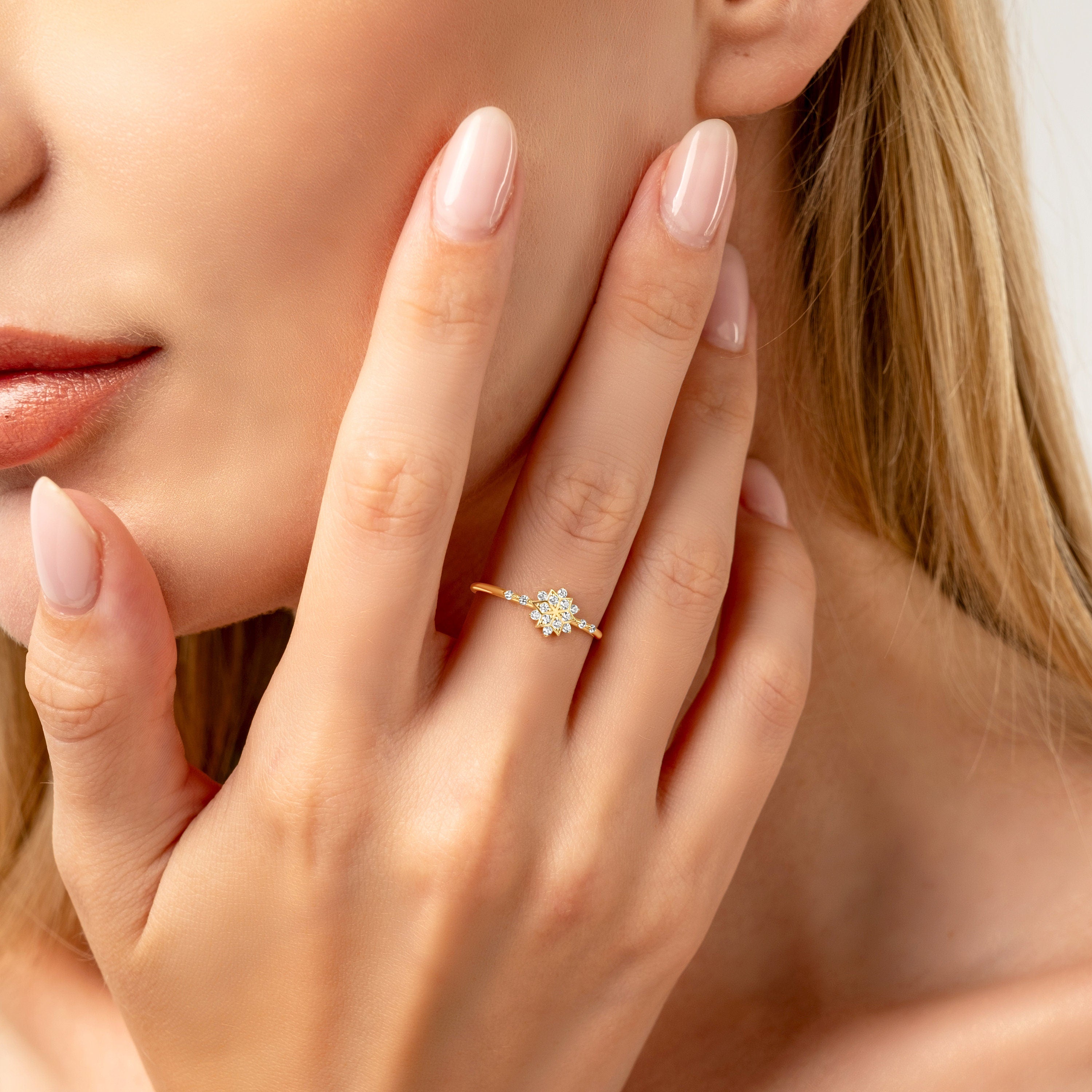 Dainty Diamond Engagement Solid Gold Ring