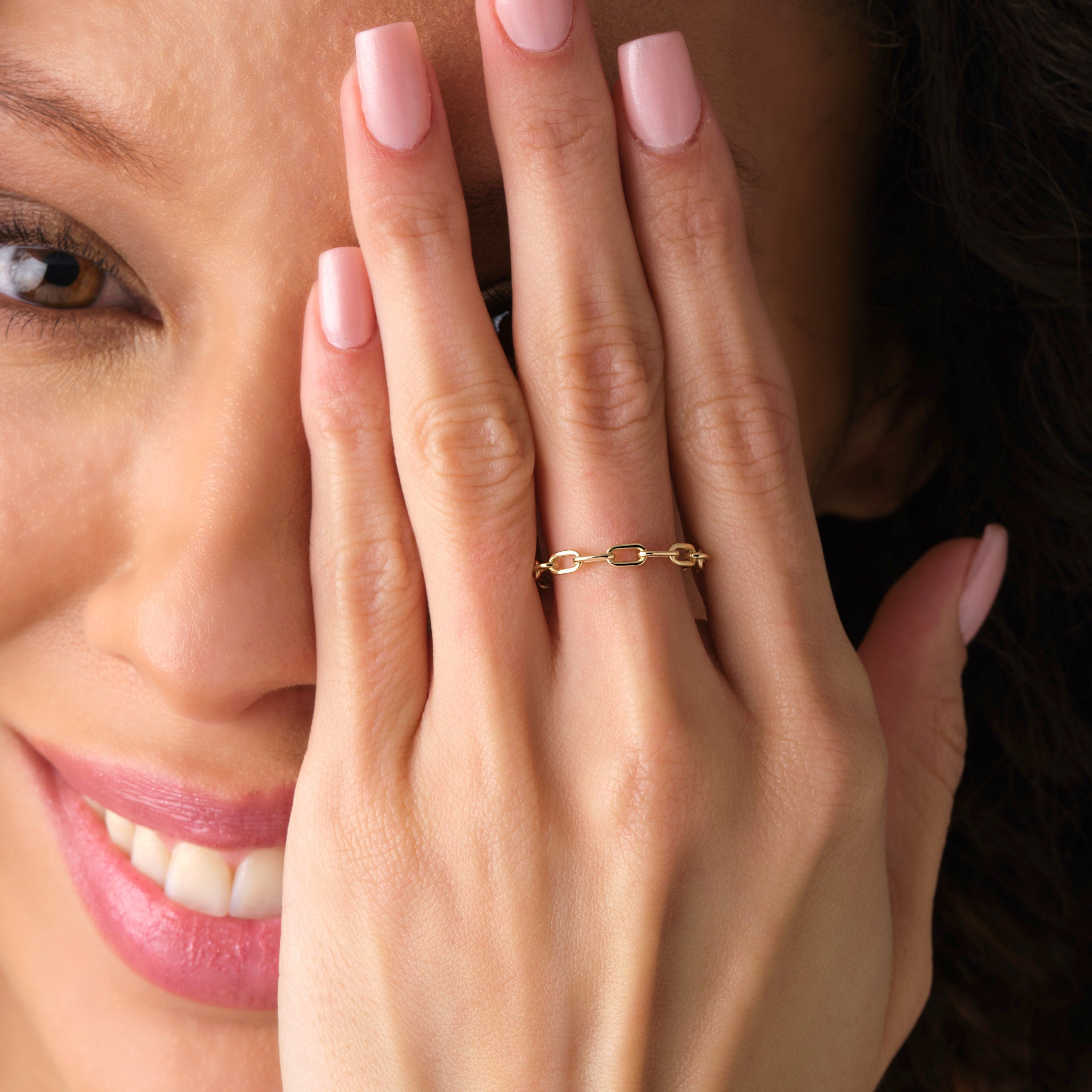 18K Gold Chain Ring Minimalist Paperclip Band