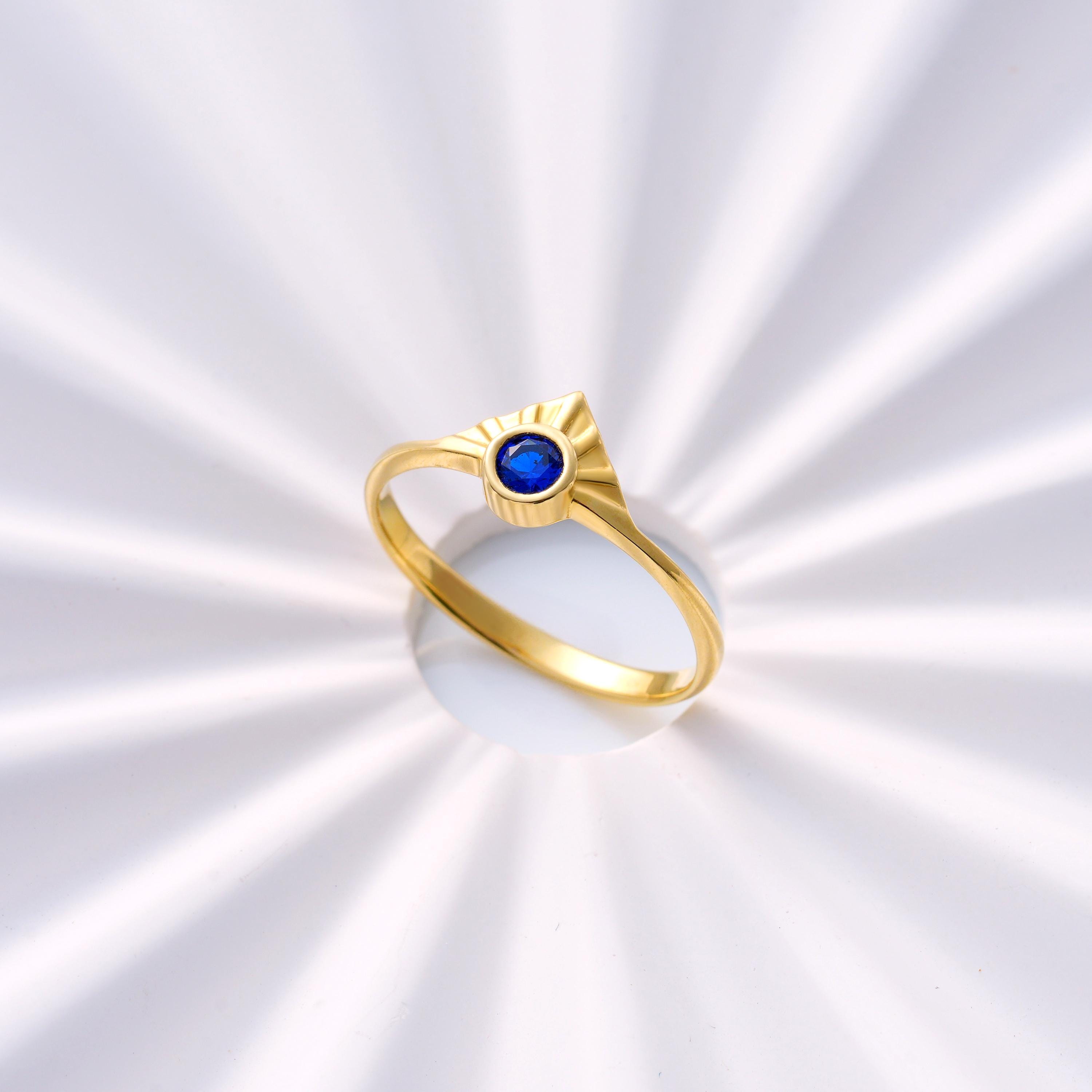cleopatra sunbeam gold bezel sapphire ring minimalist custom birthstone jewelry