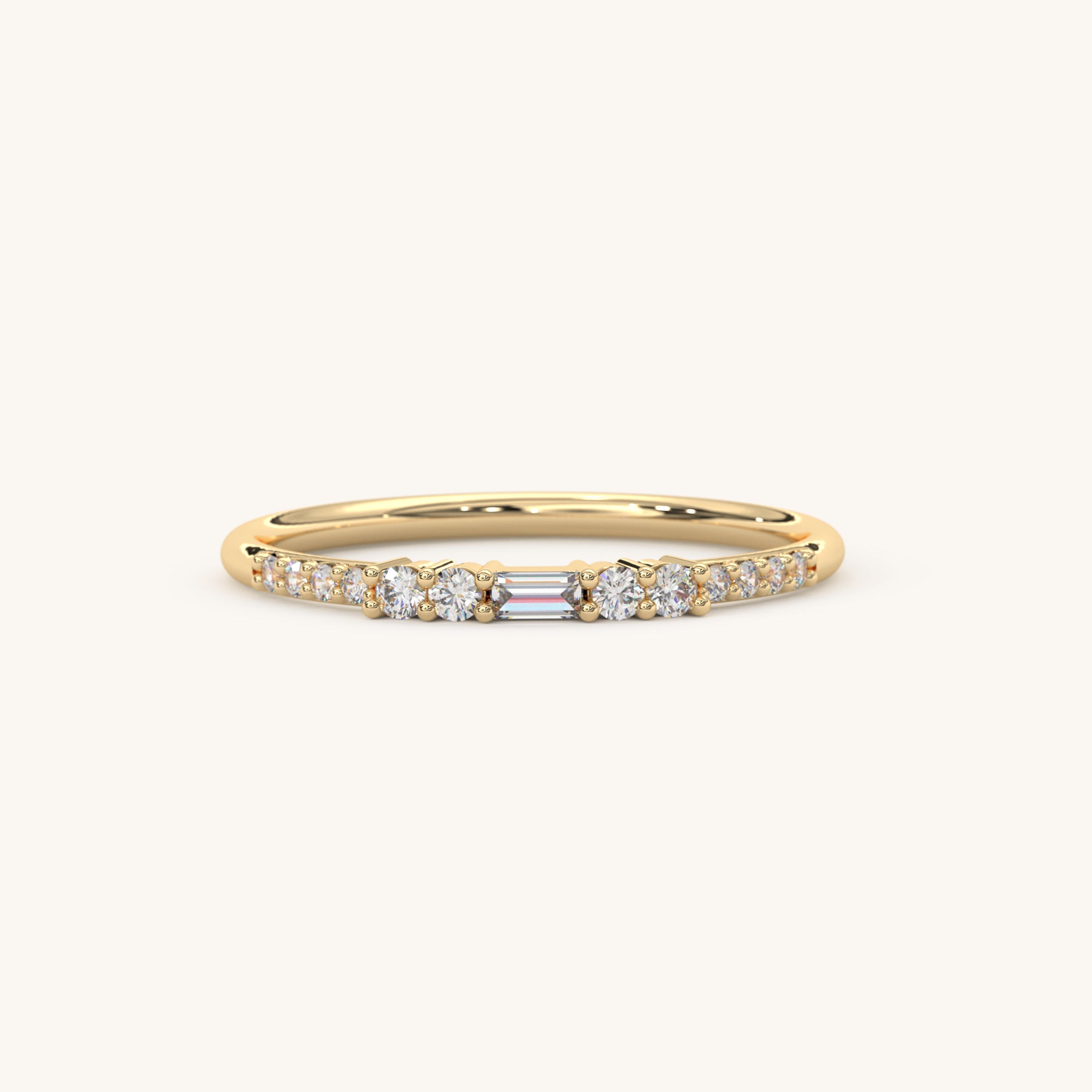 Solid Gold Stacking Ring Delicate Baguette Diamond