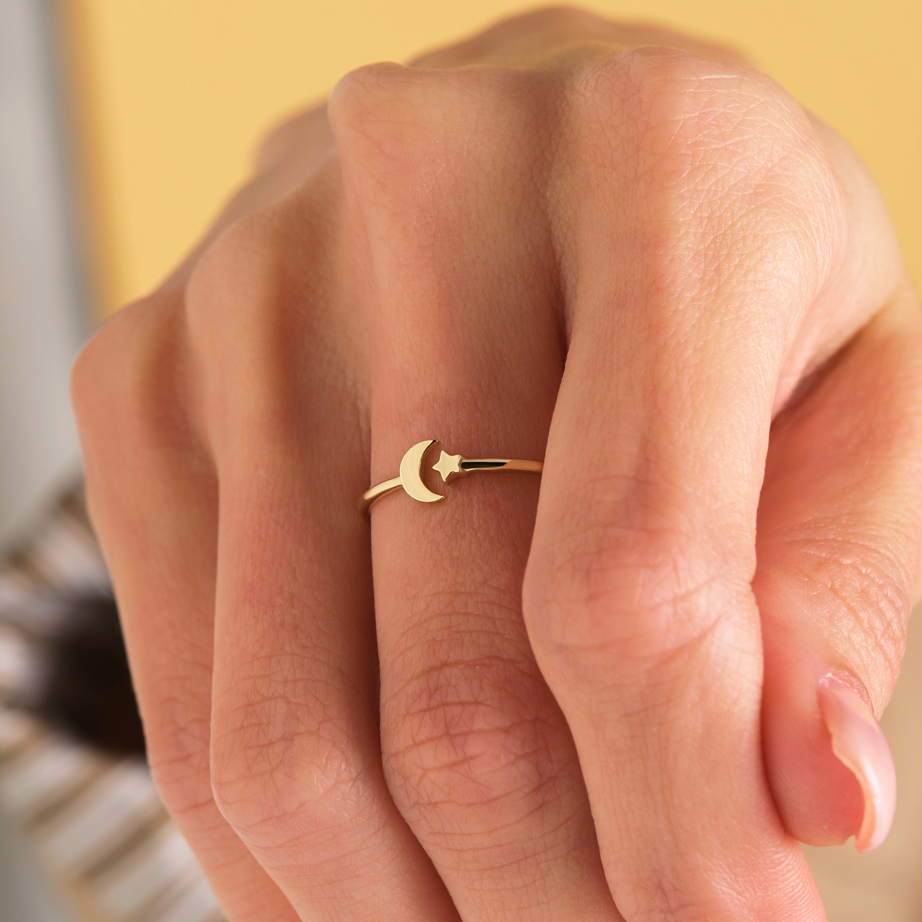 Crescent Moon Solid Gold Ring