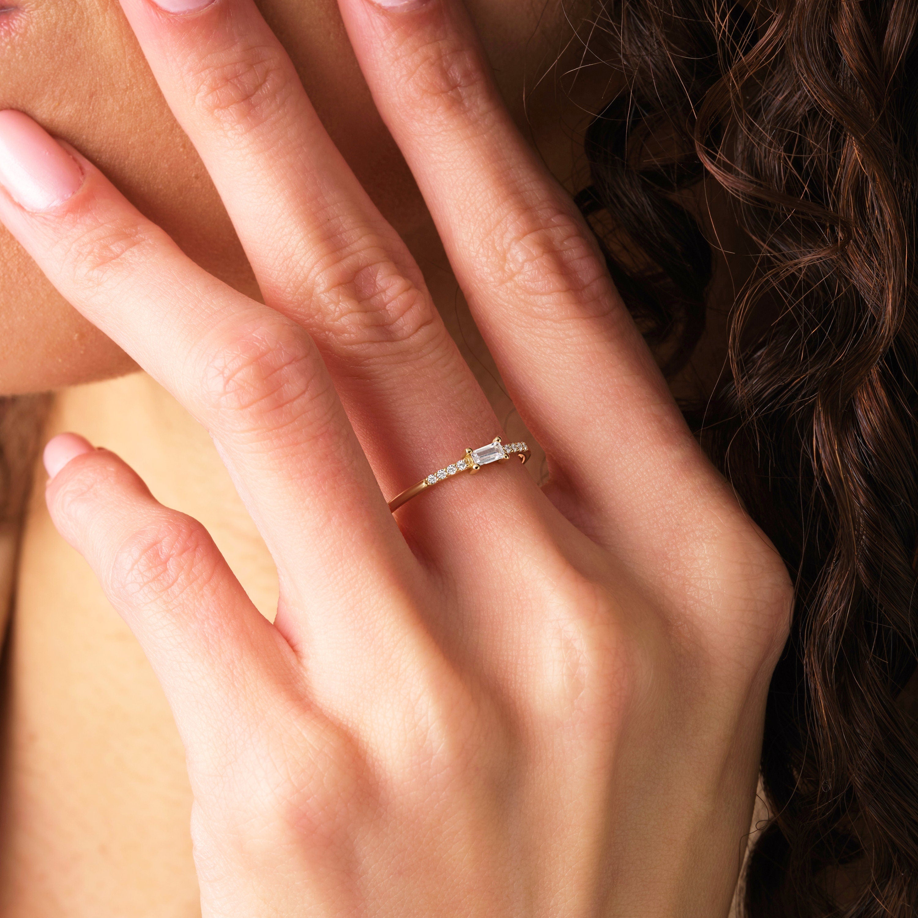 Baguette Diamond Solid Gold Ring