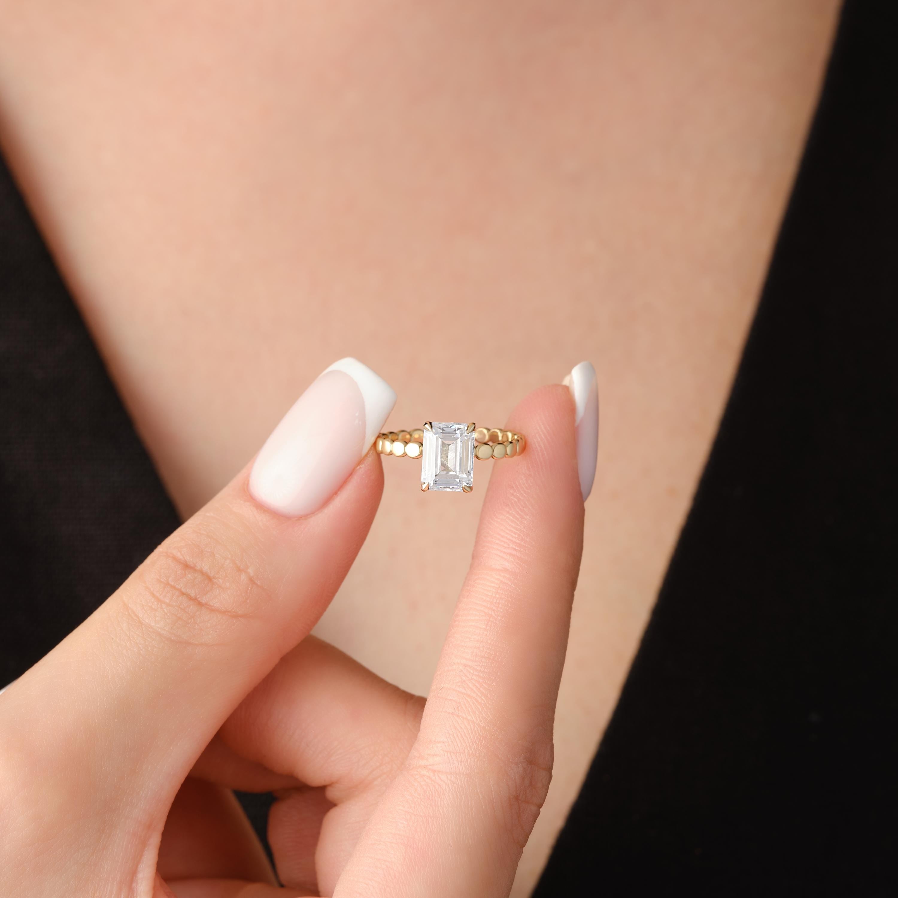 Emerald Cut Ring Solitaire Gold Band Handcrafted Jewelry