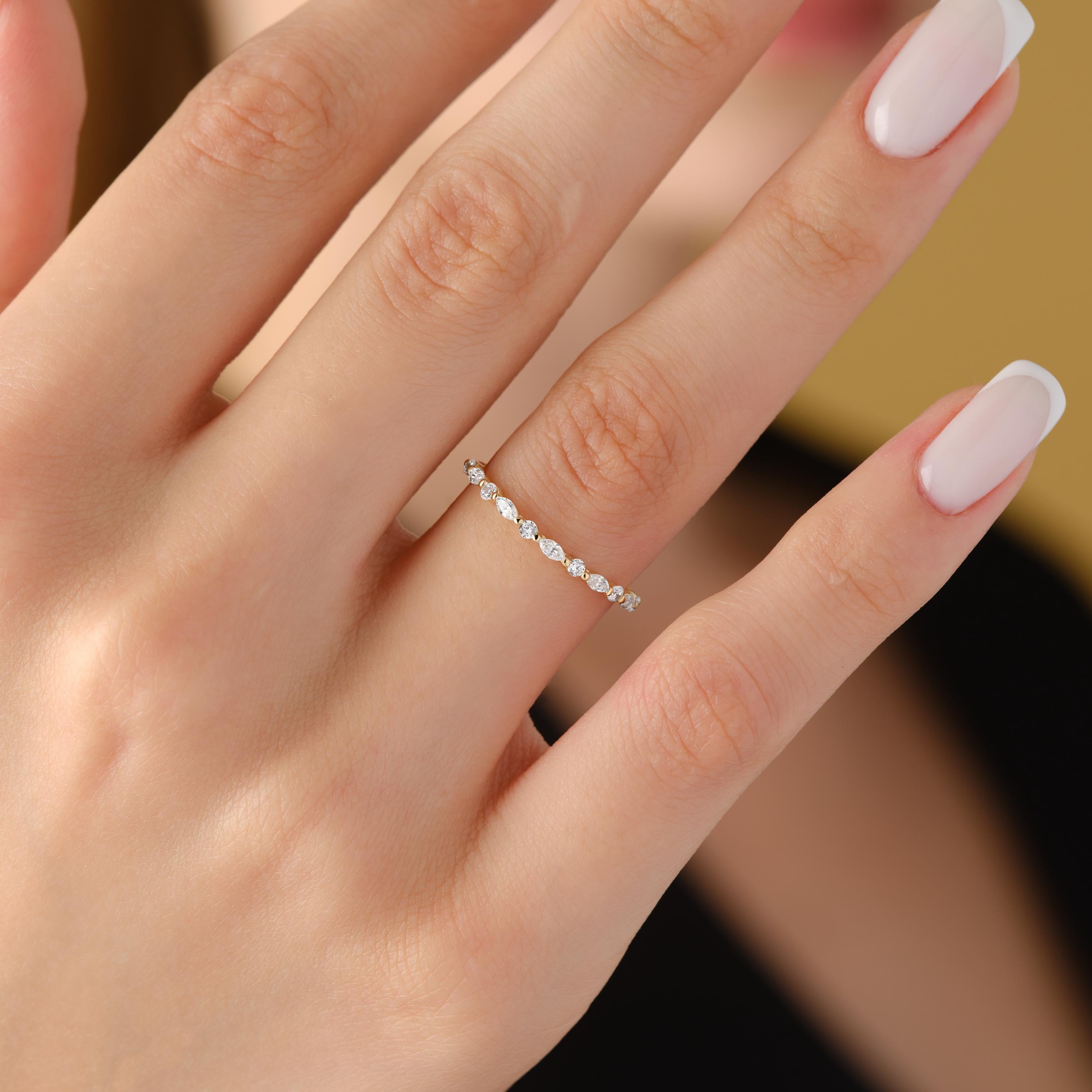 Solid Gold Marquise Minimalist Stacking Ring