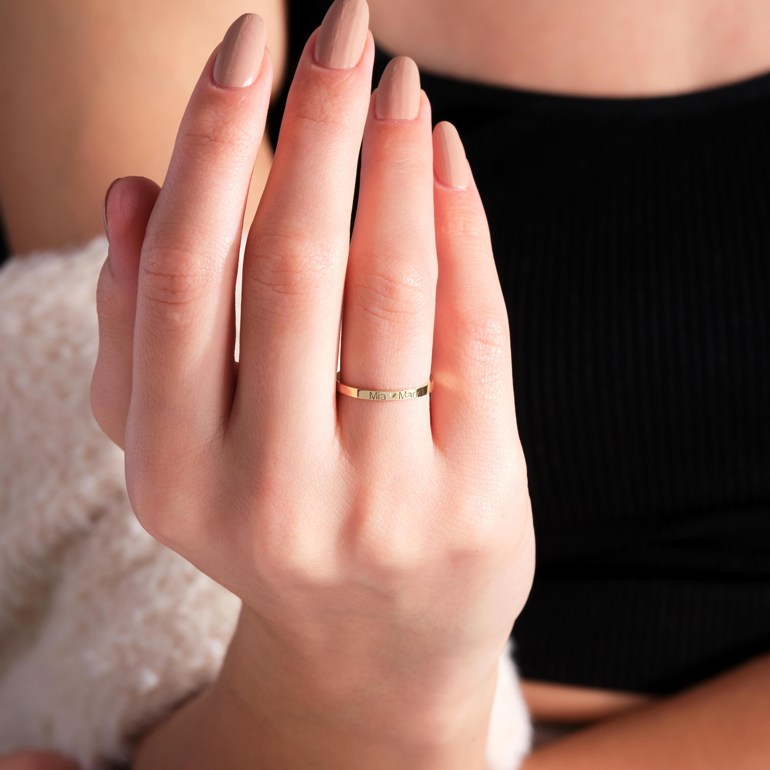 Custom Engraved Gold Ring Personalized Name Band