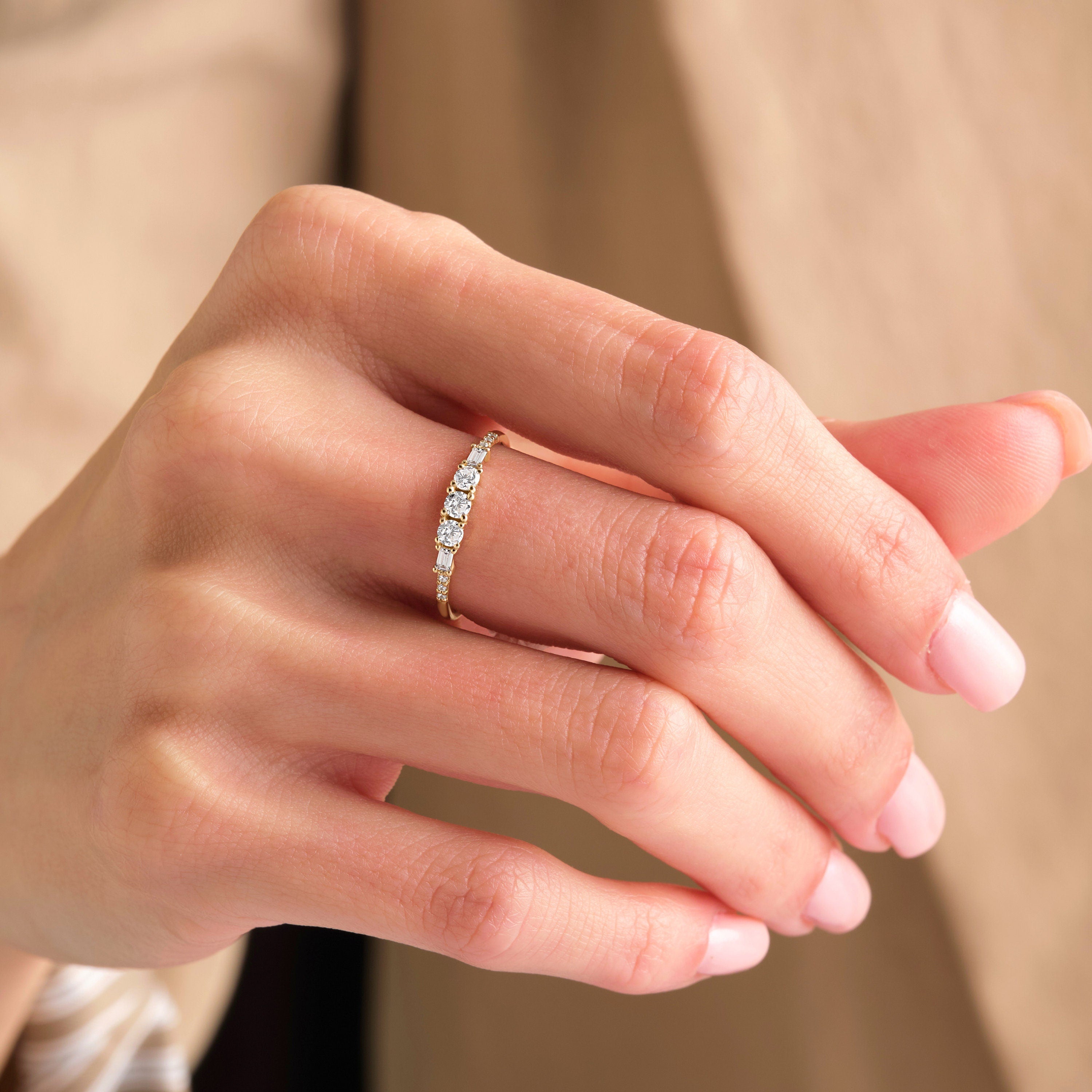 18K Gold Stacking Ring Thin Band Engagement