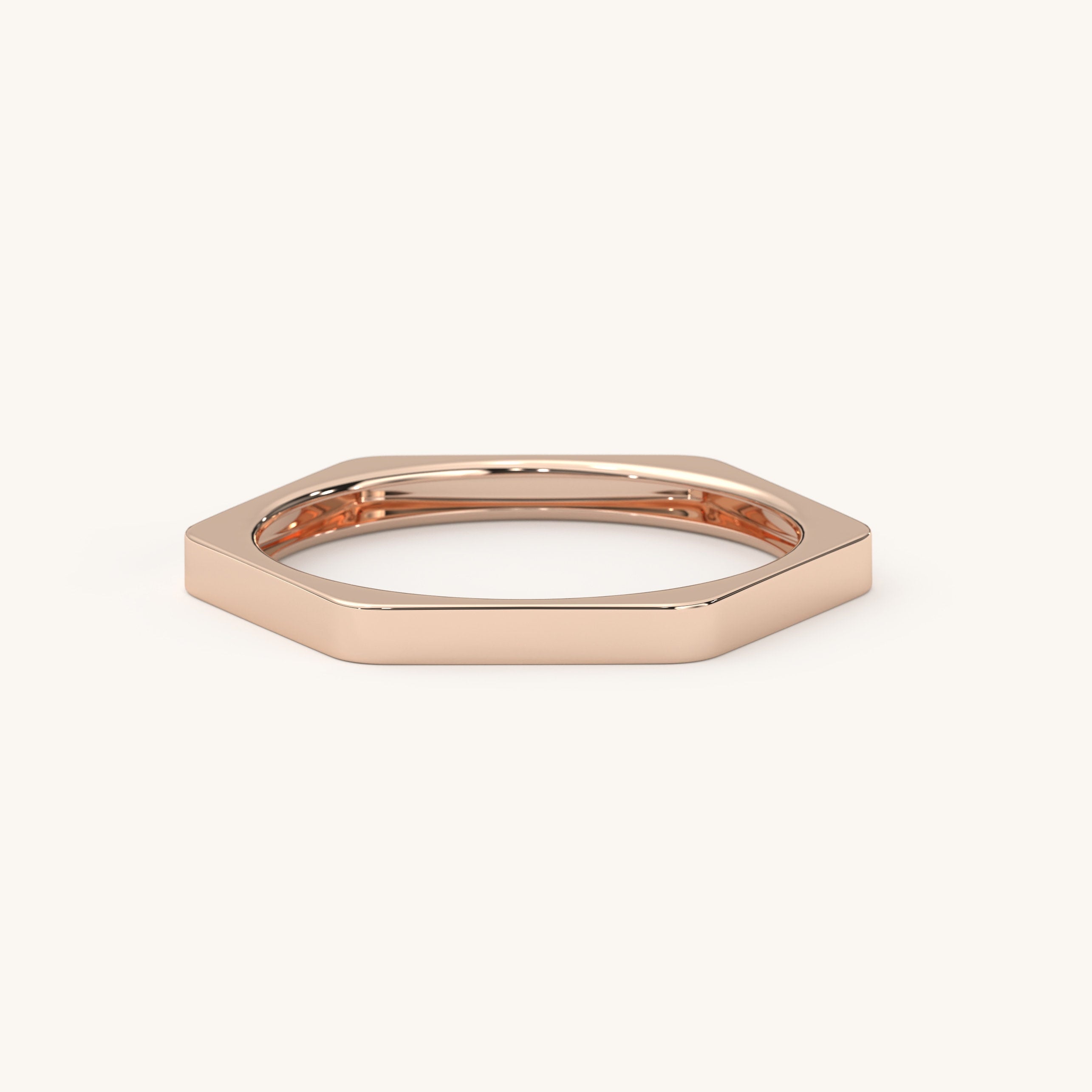 14K Gold Hexagon Ring Durable Geometric Band