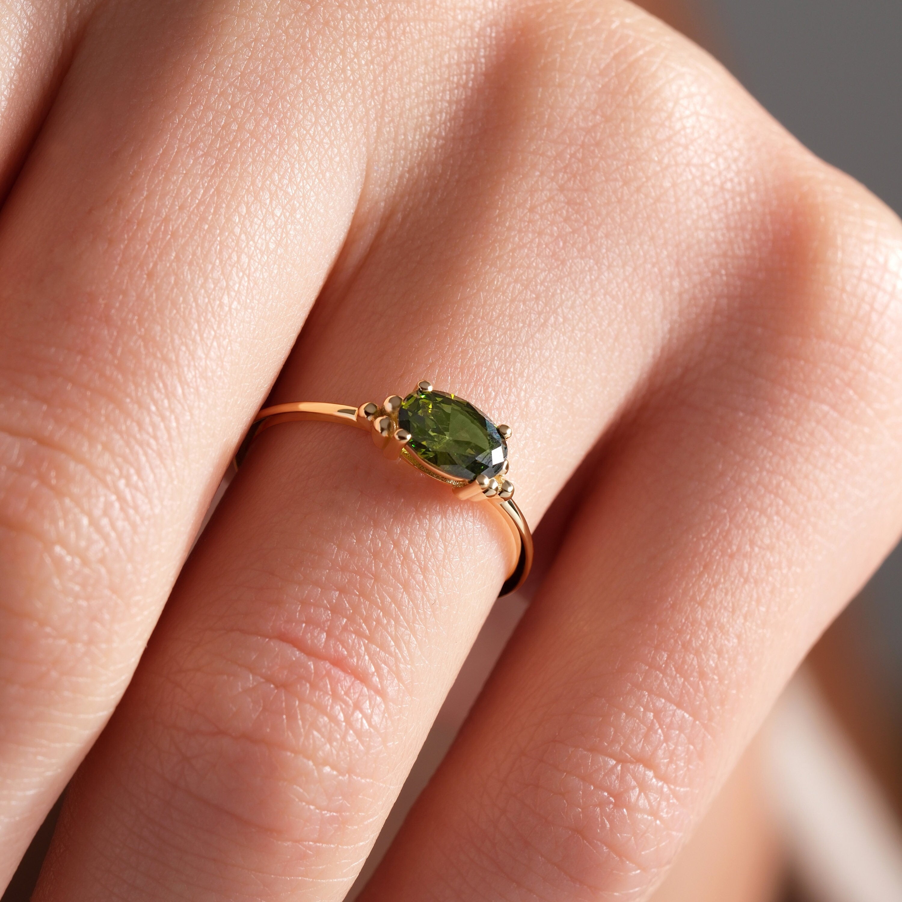 Custom Oval Birthstone Solid Gold Ring