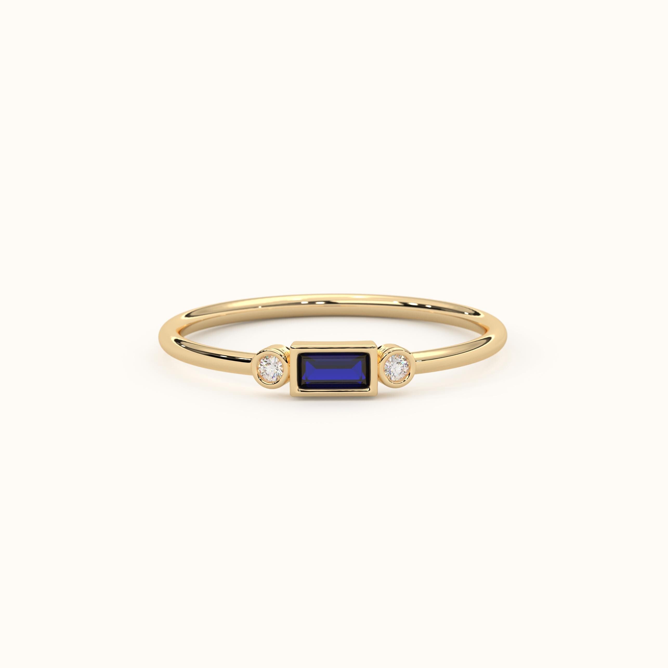 Bezel Sapphire Ring Dainty Blue Birthstone