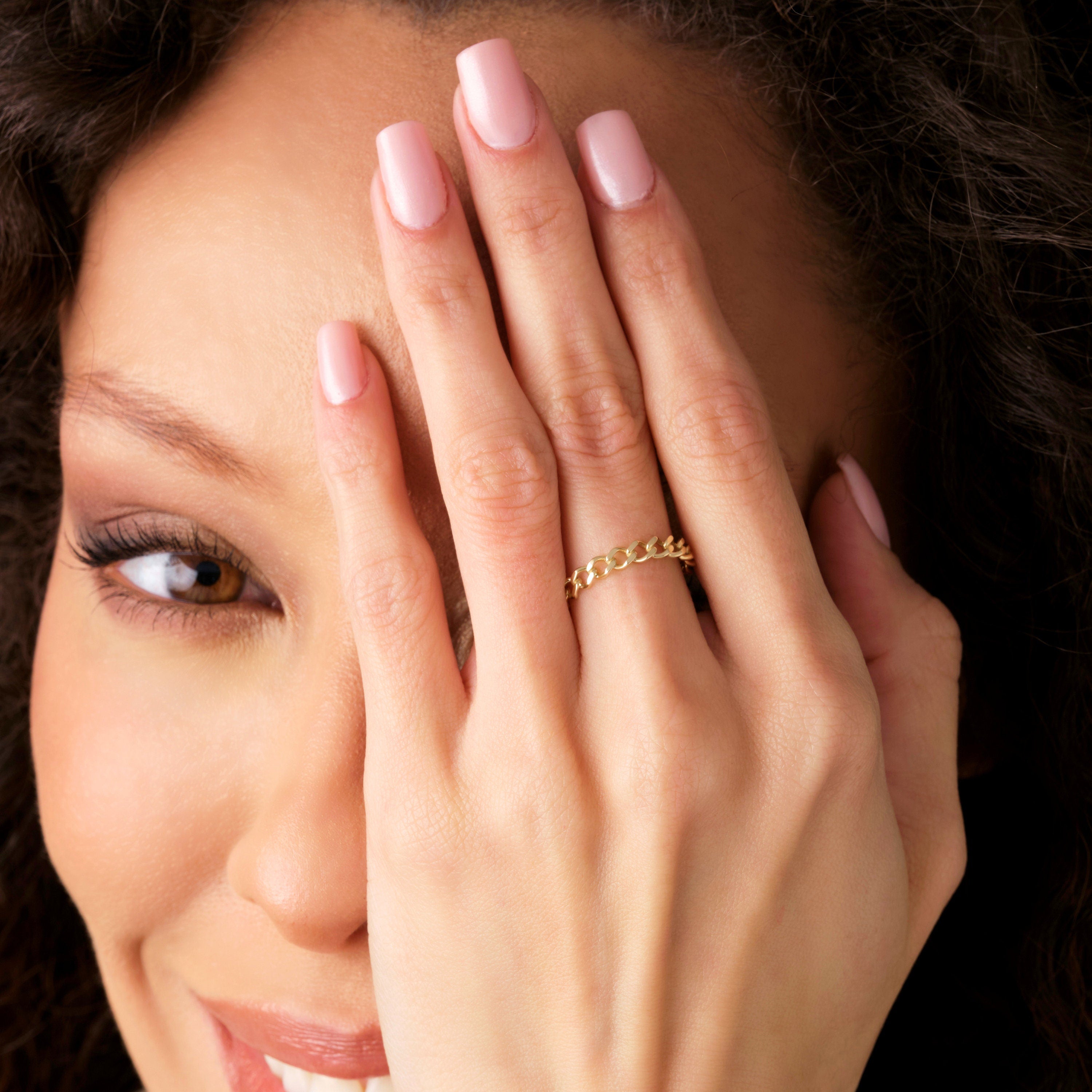 14K Gold Chain Ring Solid Gold Band