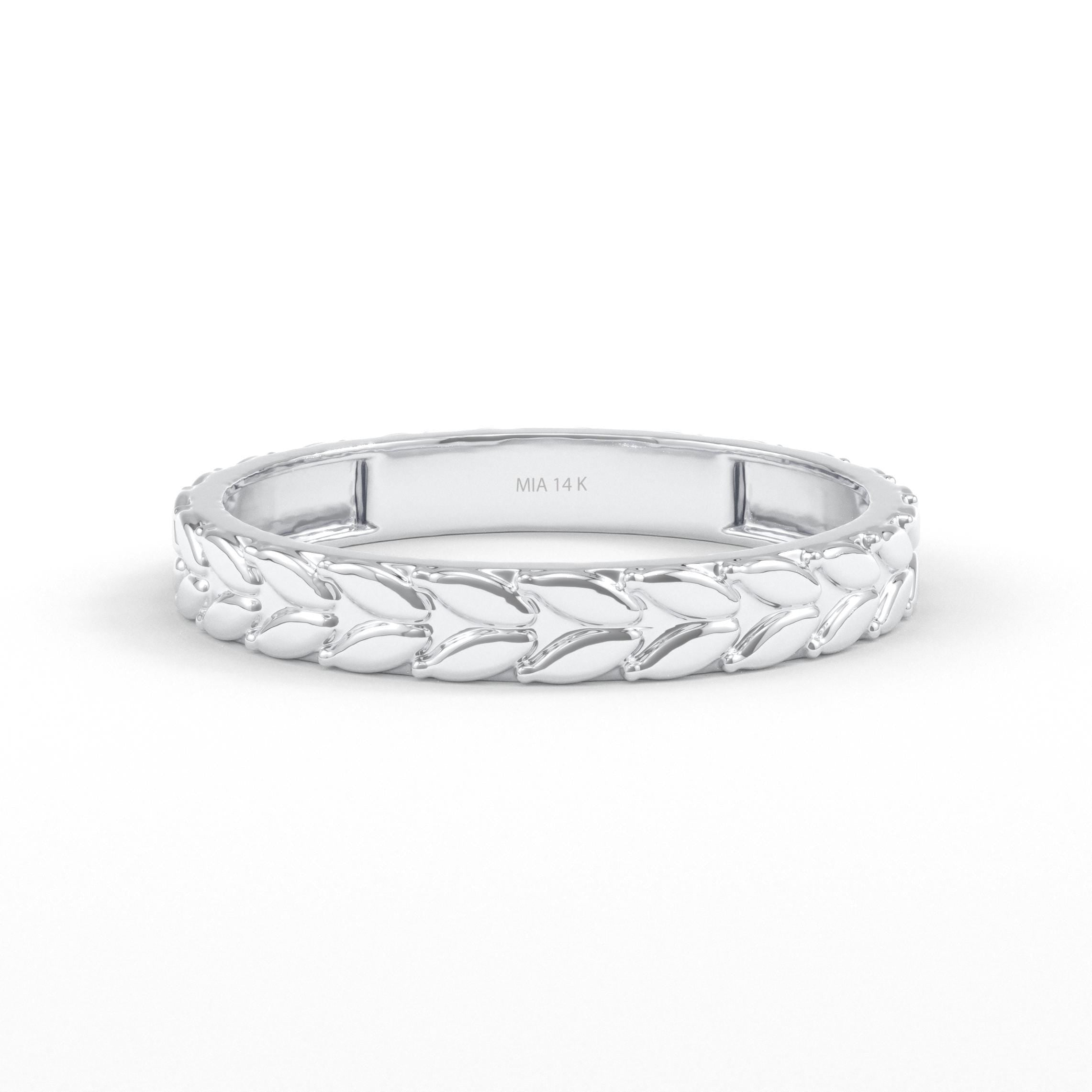 white gold leaf pattern wedding band