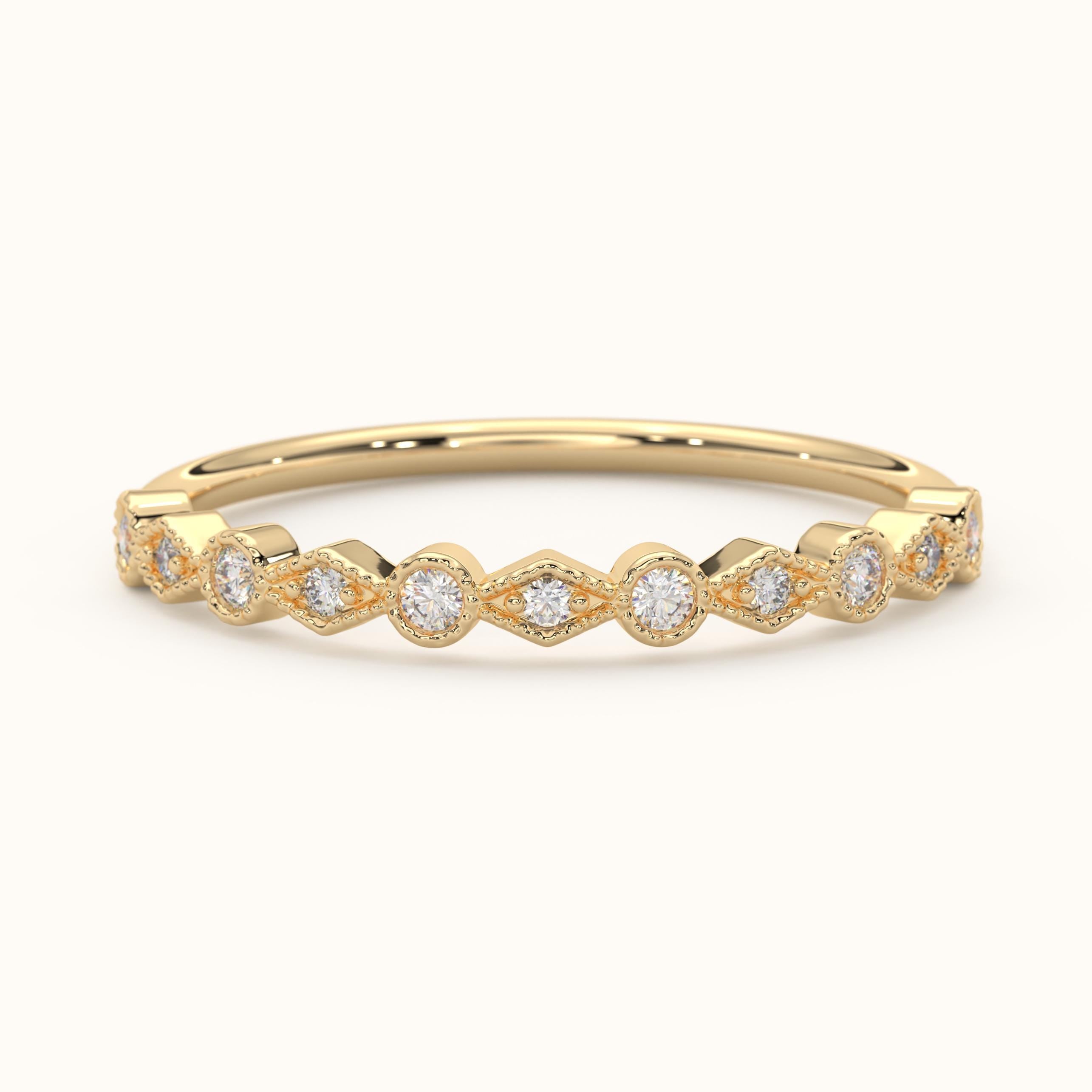 Half Eternity Gold Bezel Wedding Ring