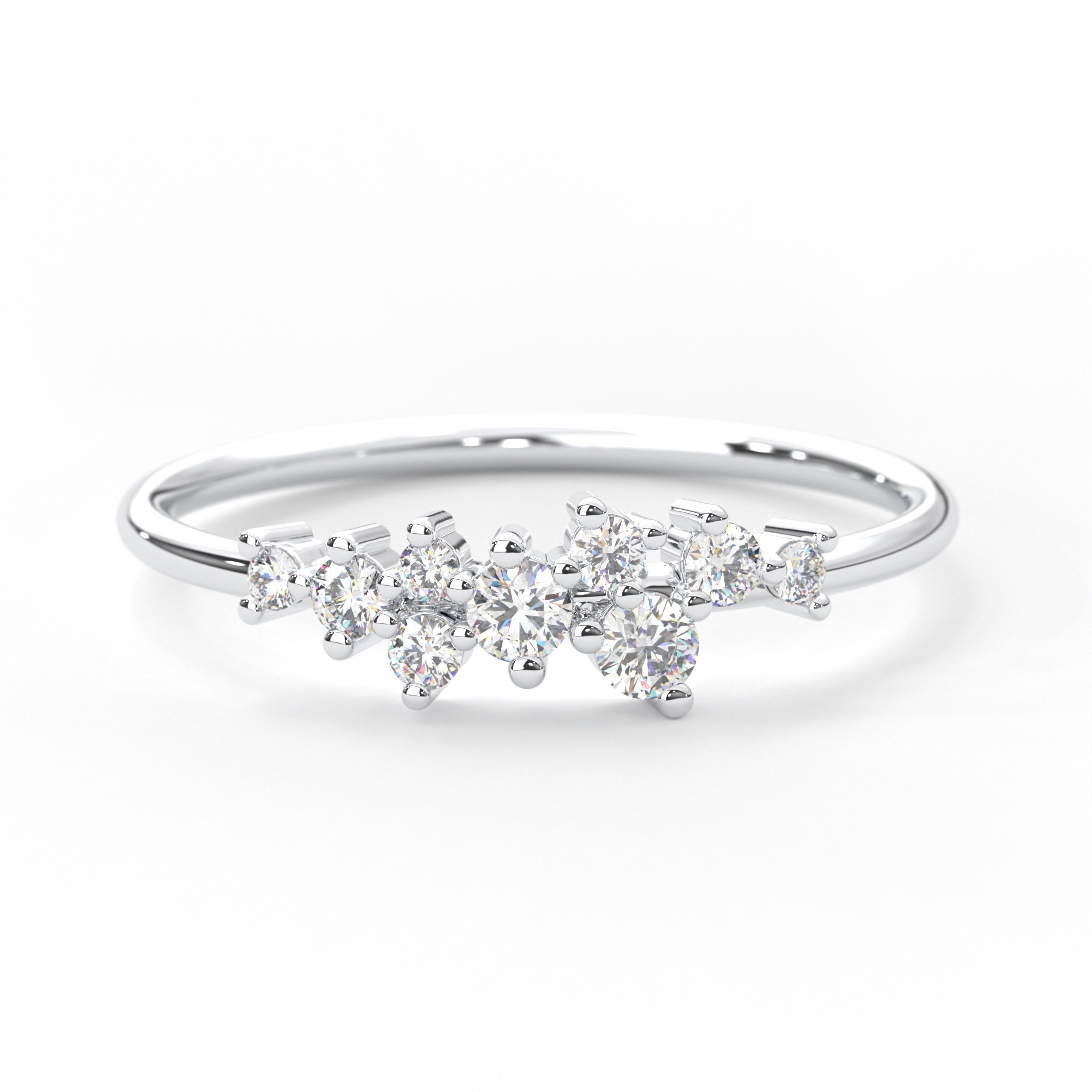 Cluster Diamond Ring Solid Gold Minimalist Band