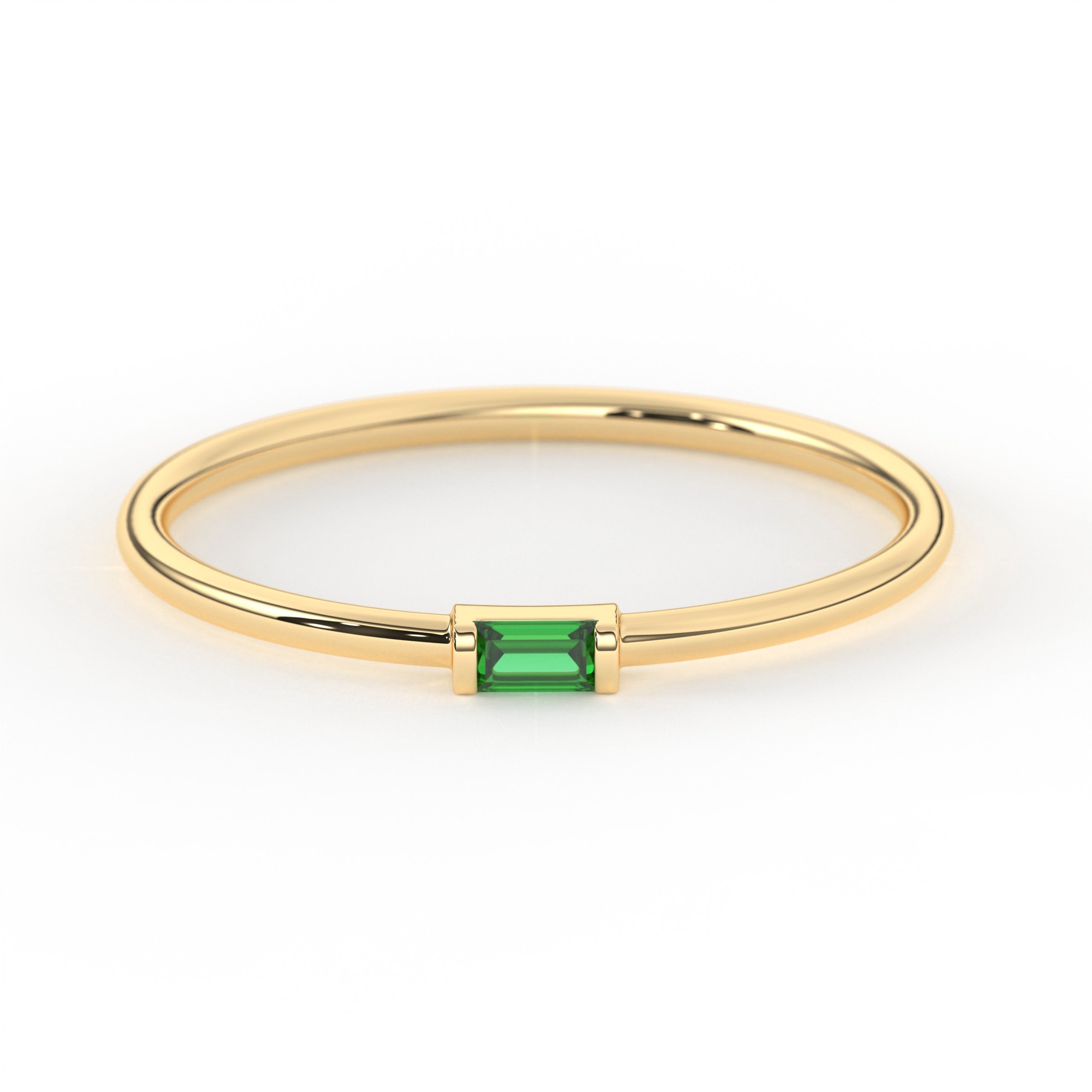 Baguette Birthstone Solid Gold Ring