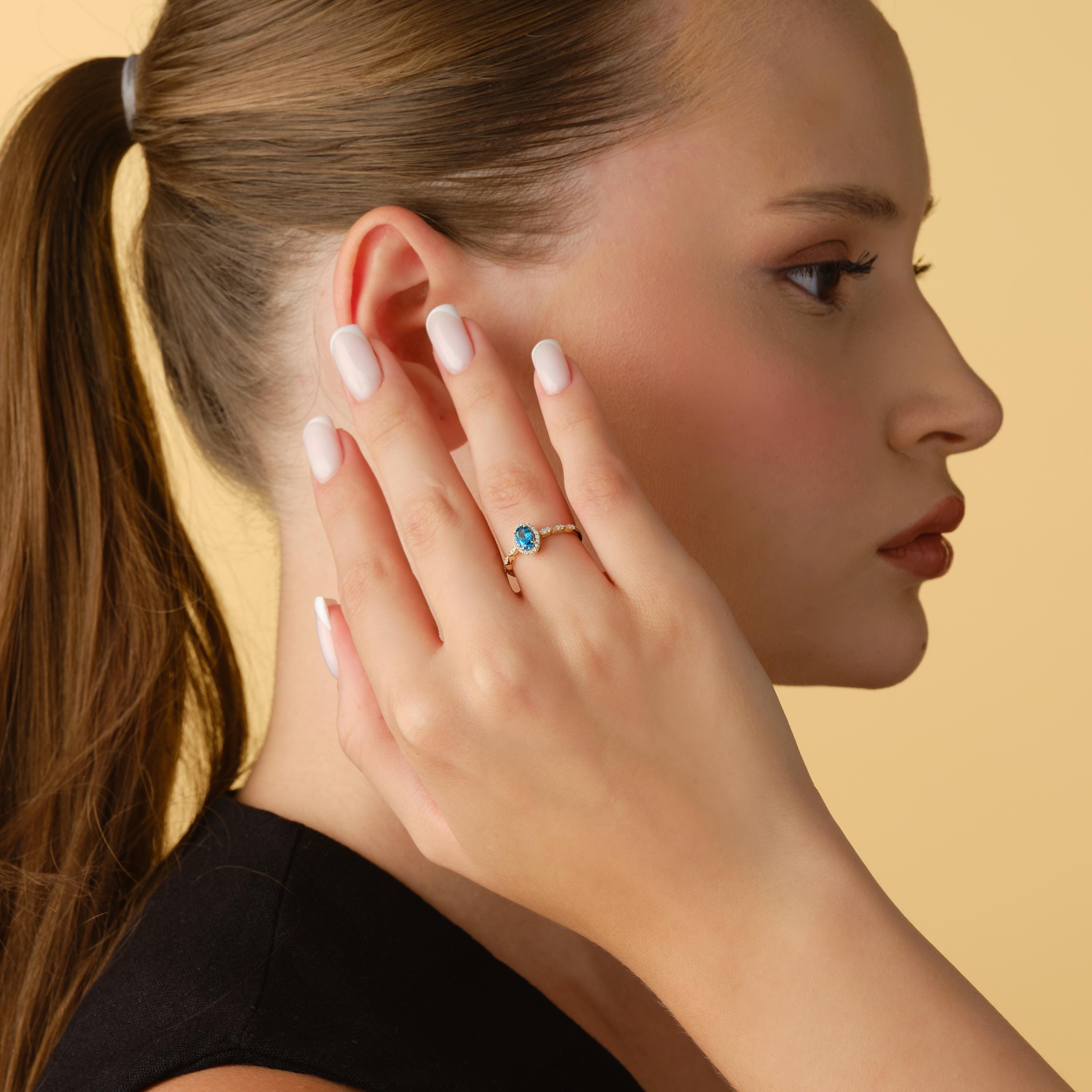 Solid Gold Blue Topaz Engagement Ring