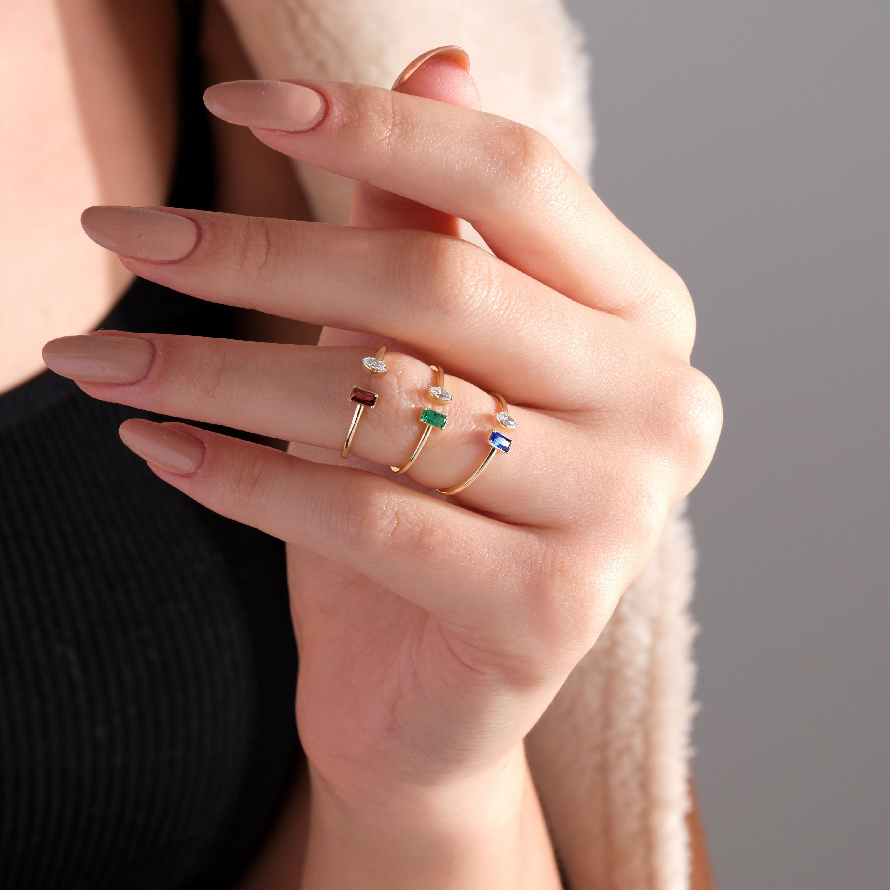 Solid Gold Minimalist Open Cuff Birthstone Ring