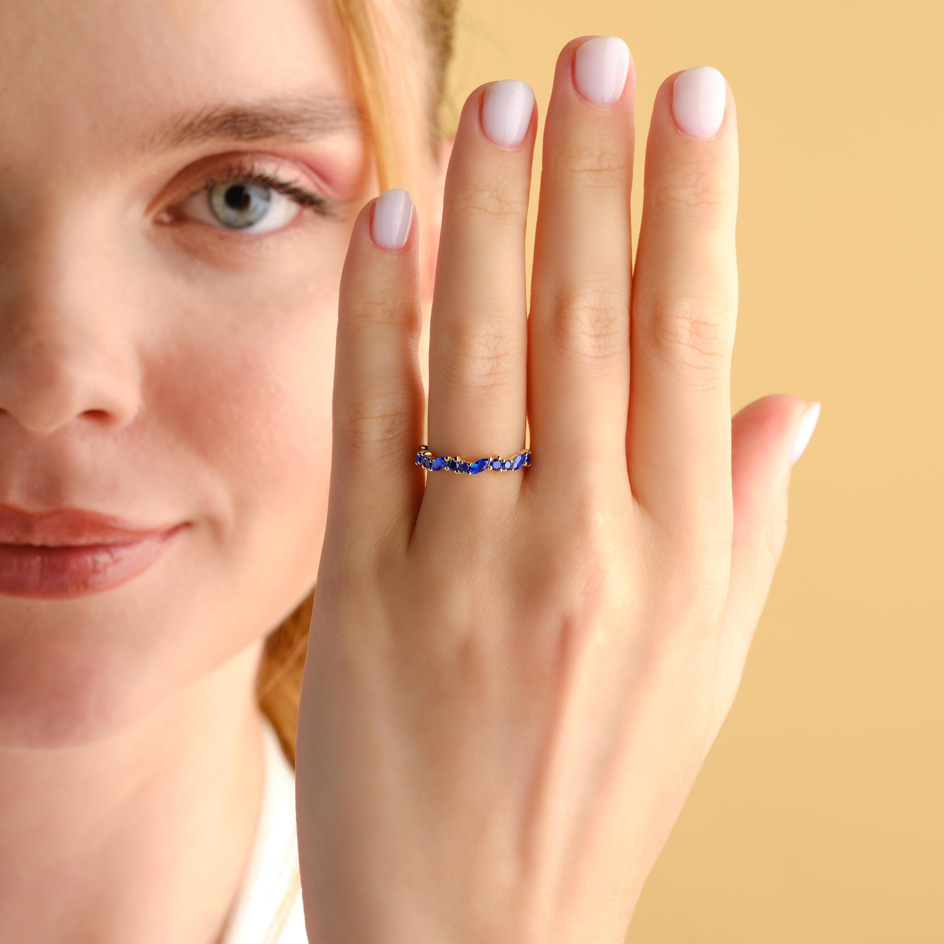 Sapphire Eternity Band Solid Gold Stacking Ring
