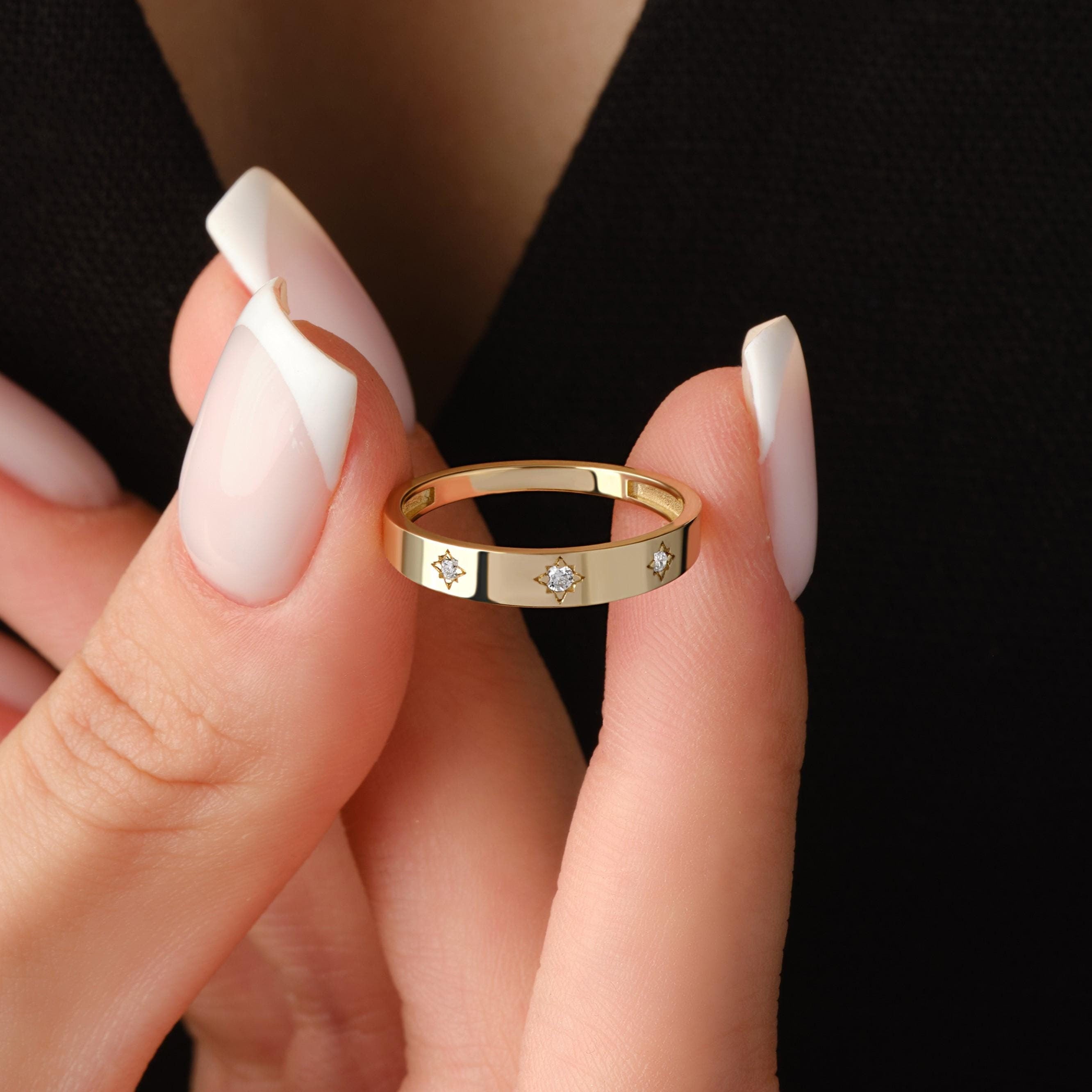 Diamond Promise Ring Solid Gold Star Setting