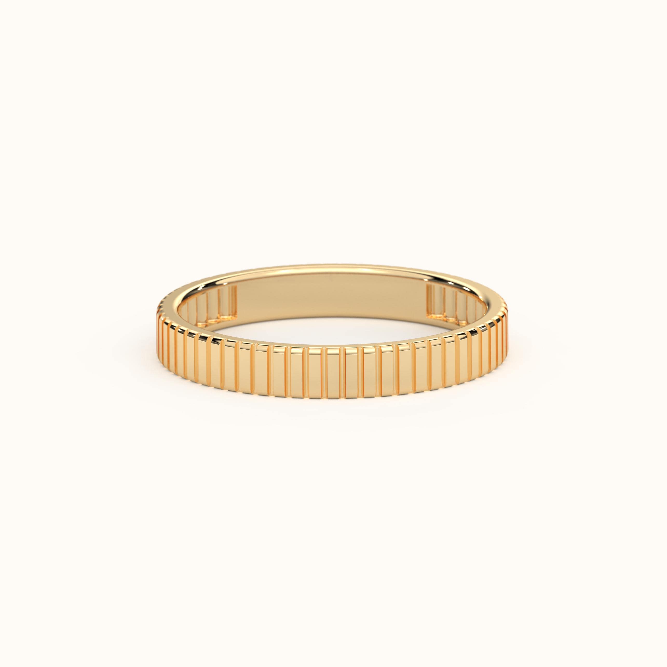 Solid Gold Wedding Band Fluted Textured Ring