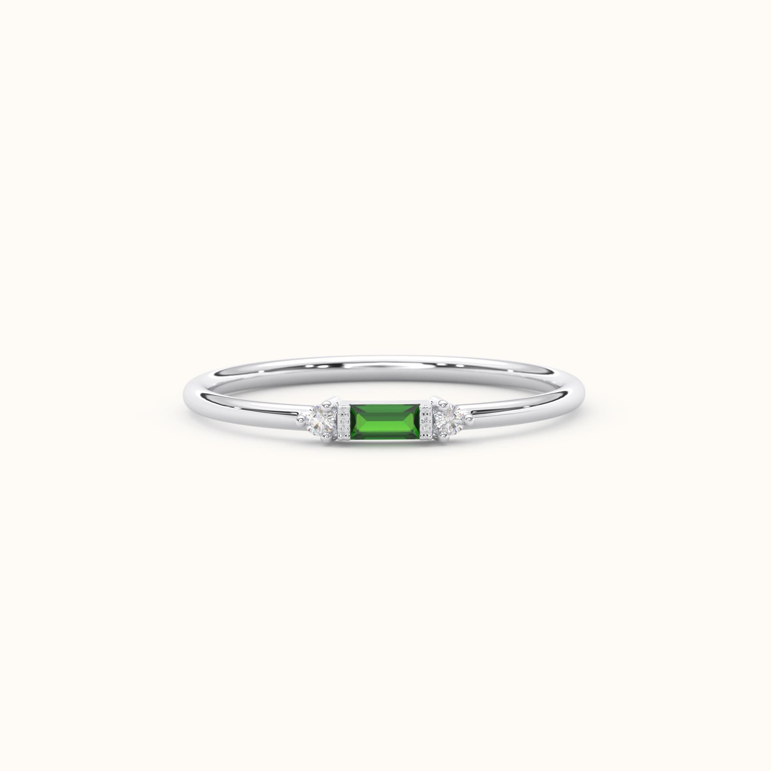 Emerald Stacking Gold Ring Custom Birthstone Three Stone