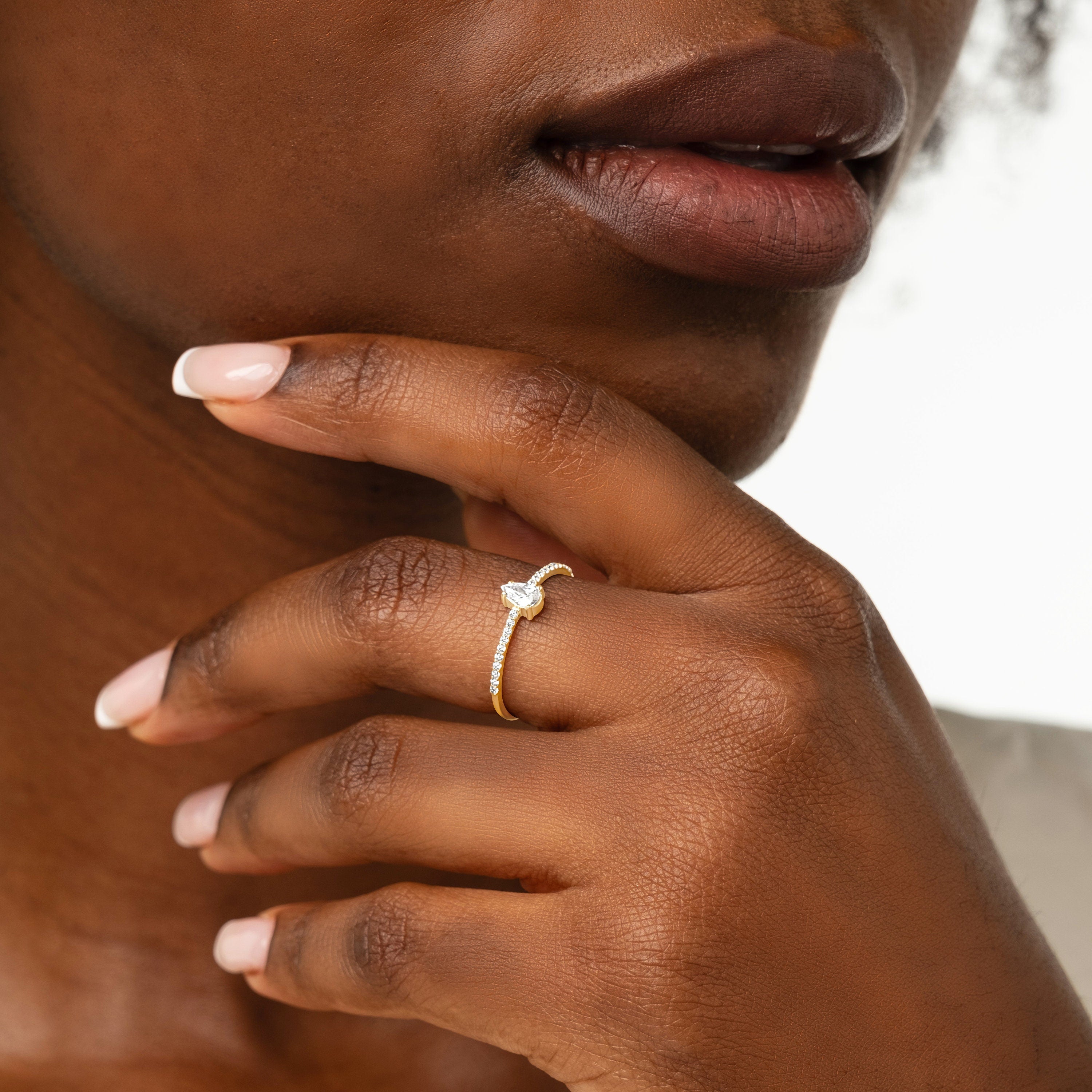 Pear Cut Diamond Ring Solid Gold Band