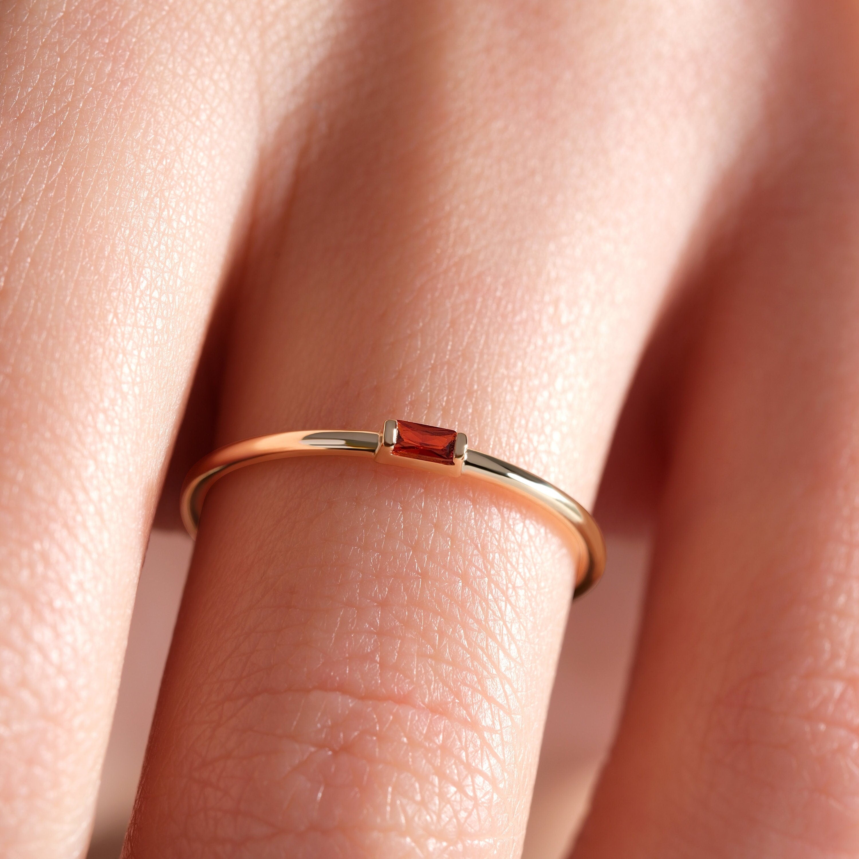 Garnet Birthstone Ring Personalized Solid Gold Band