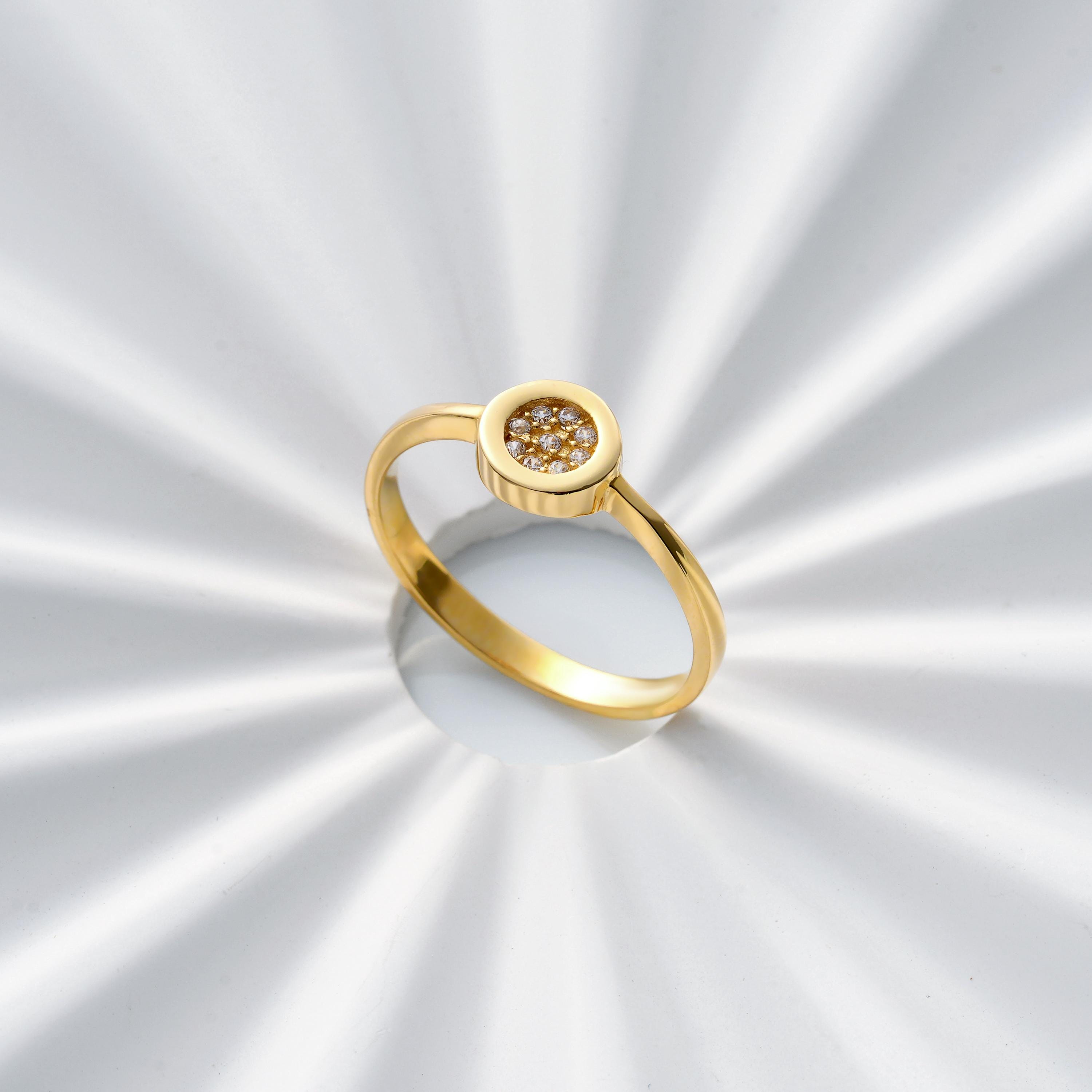 Bezel Gold Cluster Ring Solid Gold Disc Band
