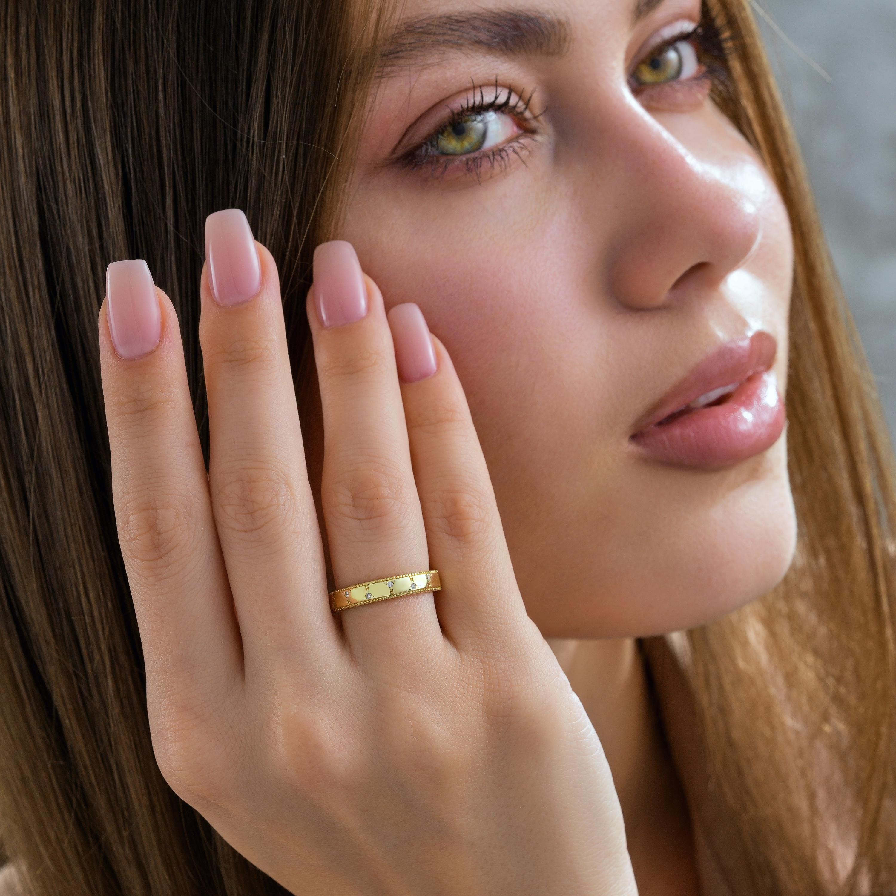 14K half eternity scattered diamond wedding band