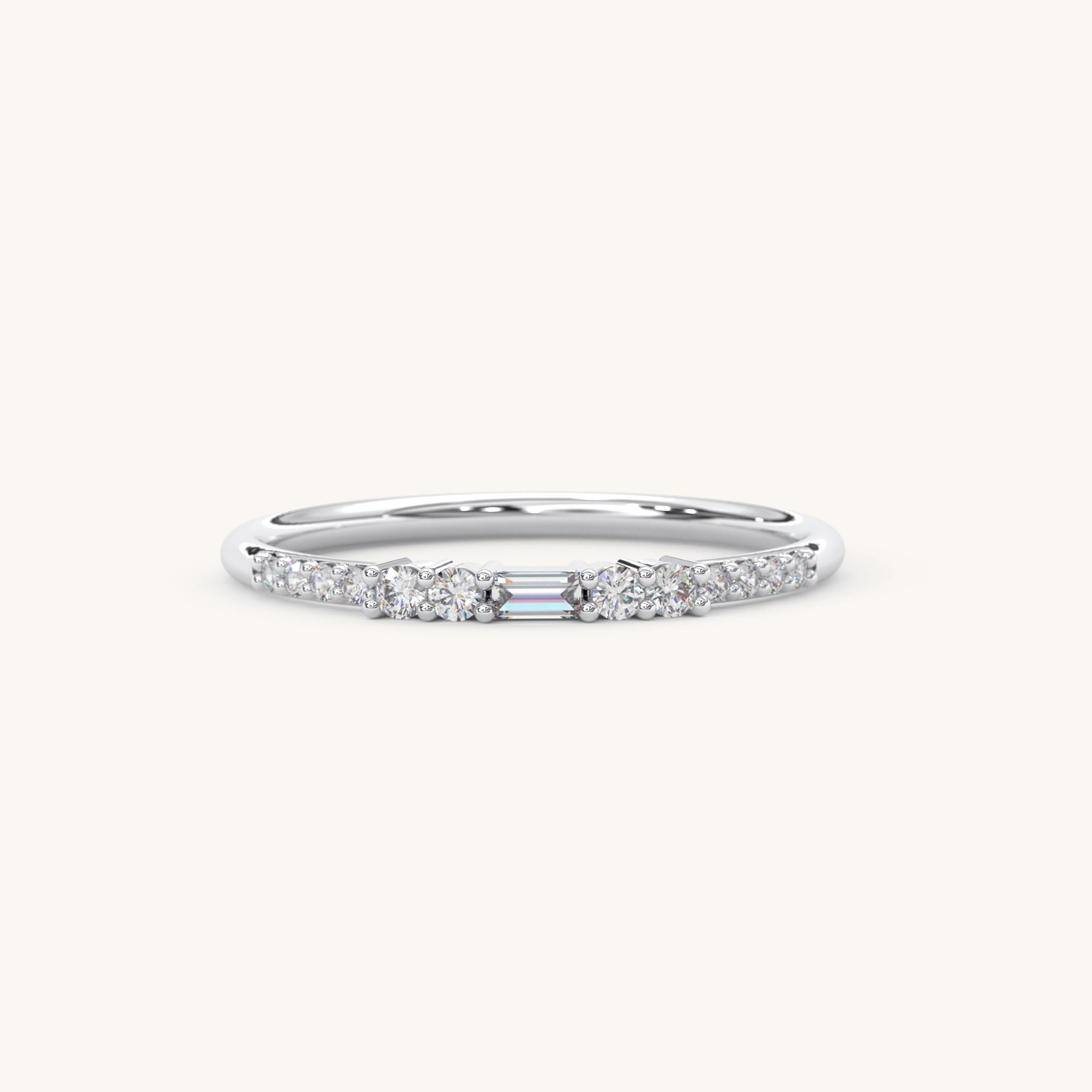 Solid Gold Stacking Ring Delicate Baguette Diamond