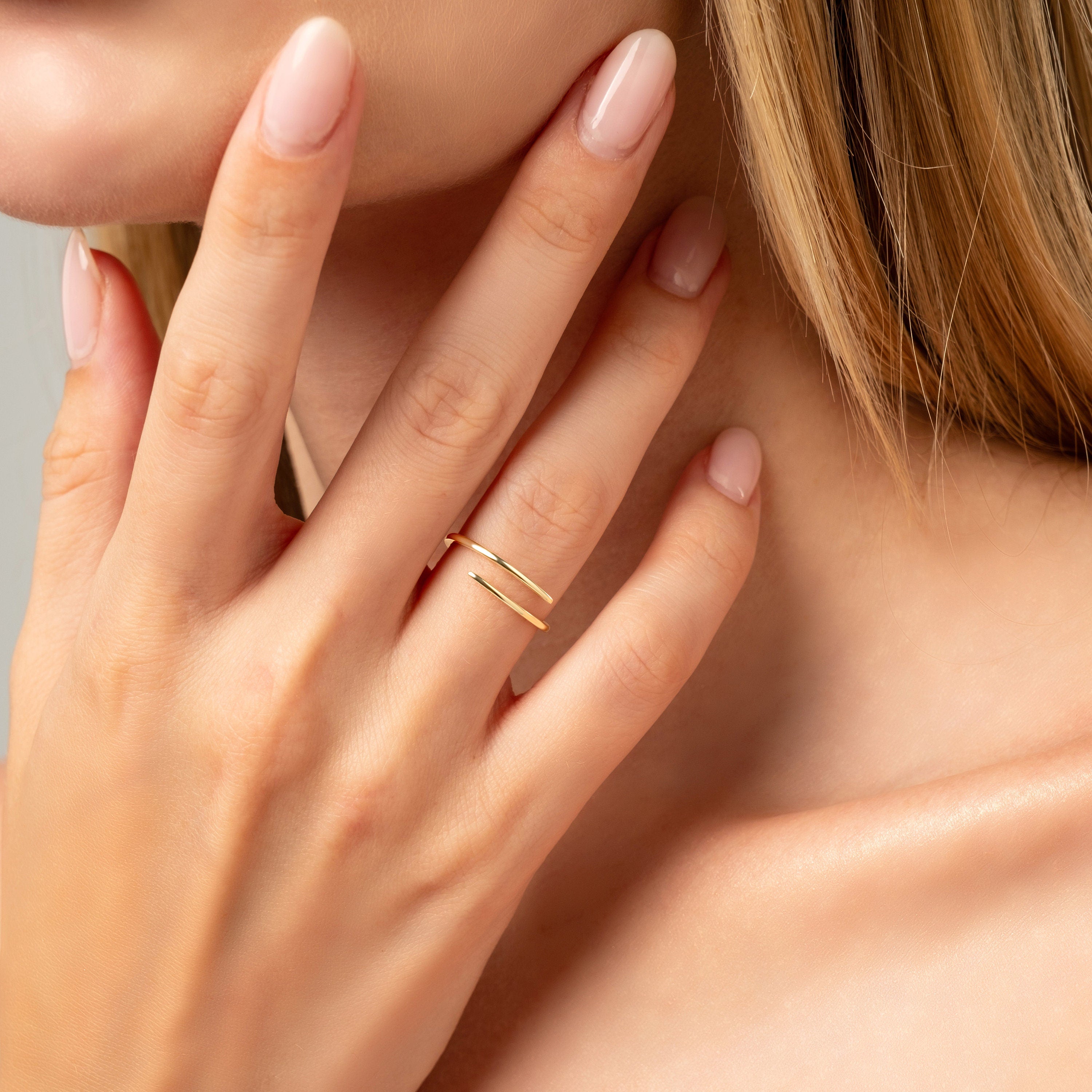 14K Gold Spiral Ring Solid Gold Cuff Band