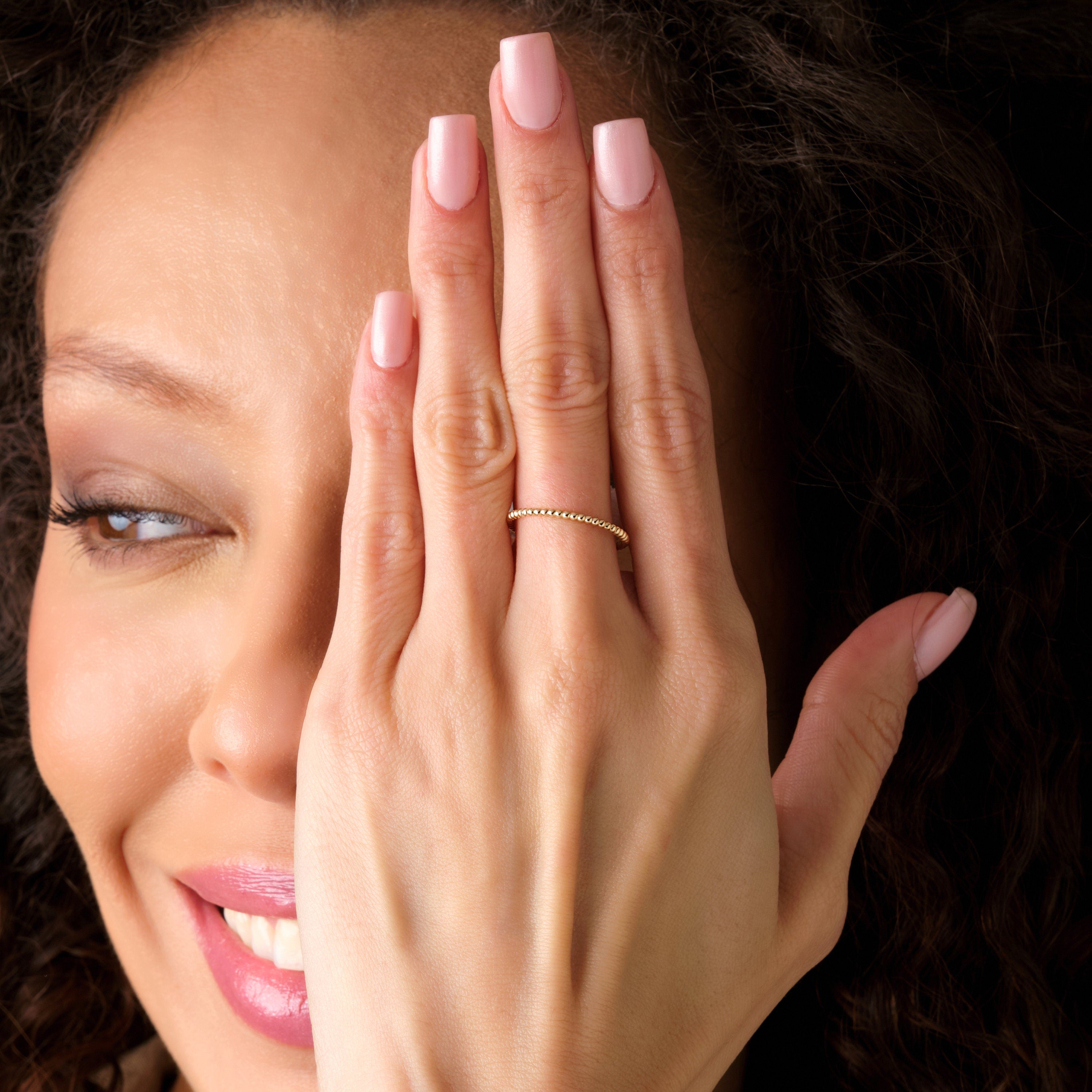 14k Gold Beaded Ring Minimalist Wedding Band