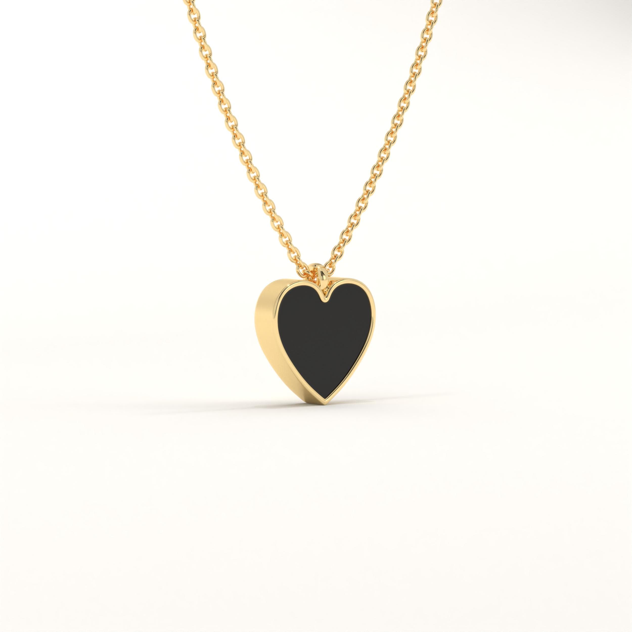 Gold Heart Pendant Black Enamel Necklace Dainty Valentine Gift