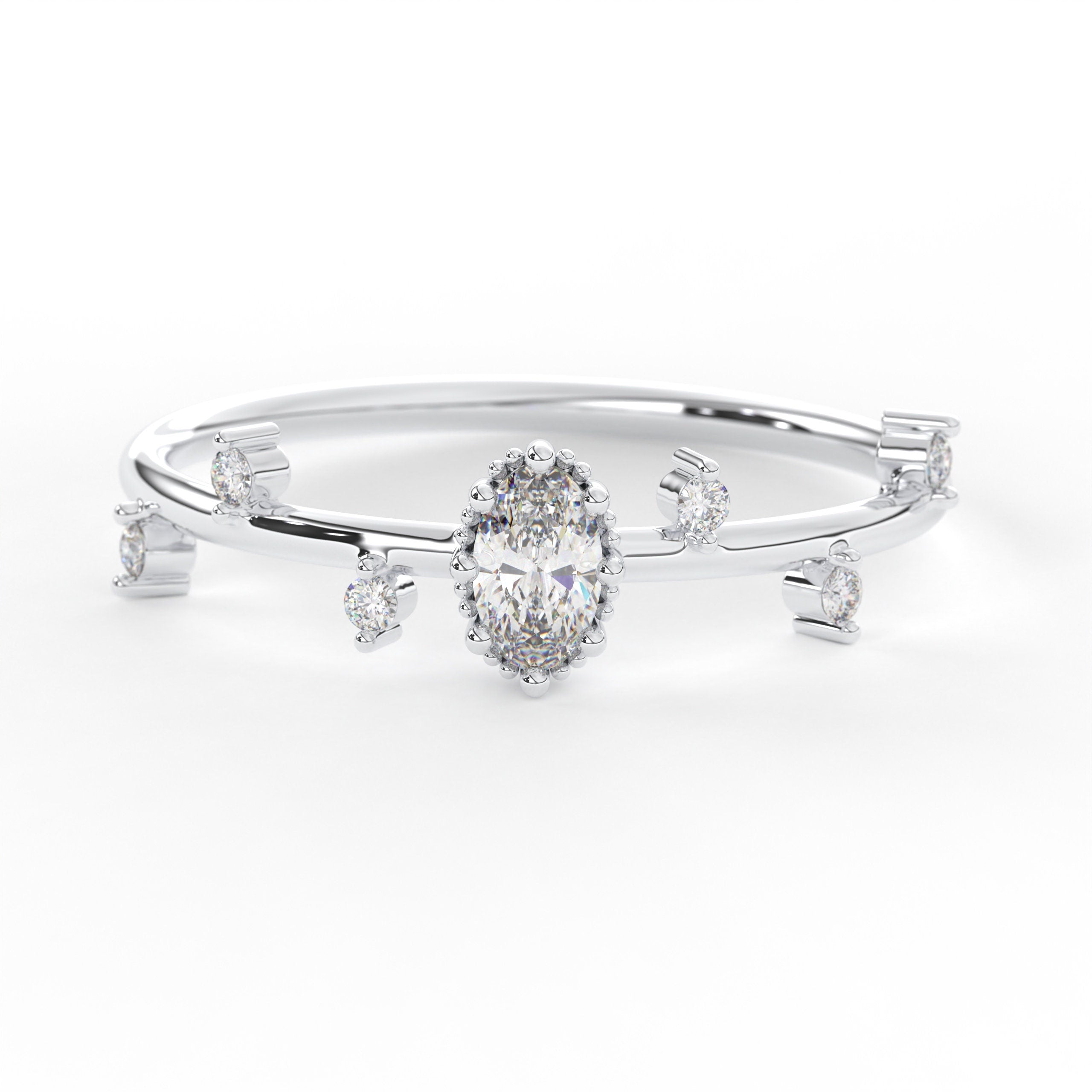 Solid Gold Cluster Oval Cut Diamond Wedding Band