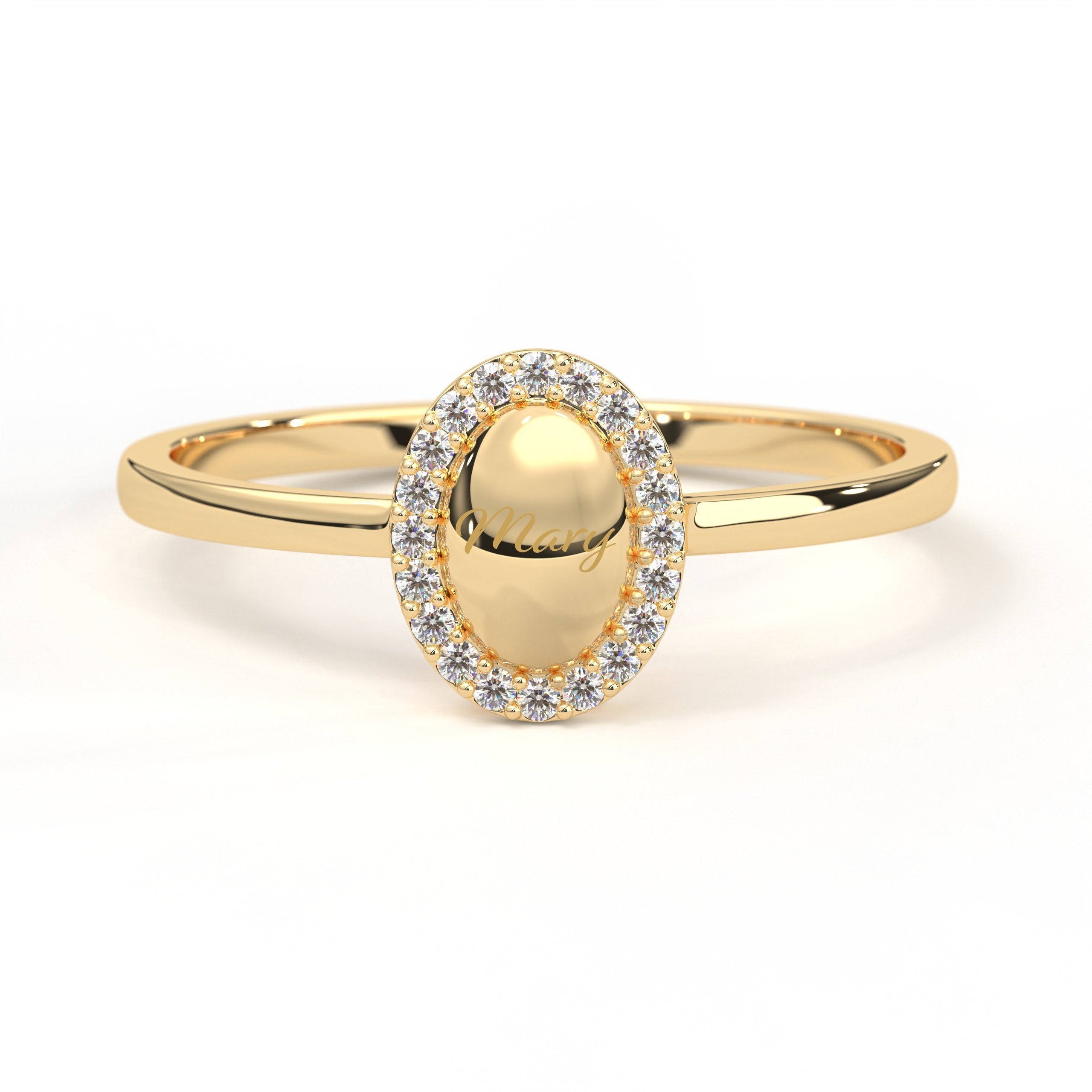 Gold Initial Signet Ring, Oval Diamond Custom Monogram Ring, Name Engraved Signature Ring, Actual Handwriting Ring, Personalize Wedding Band