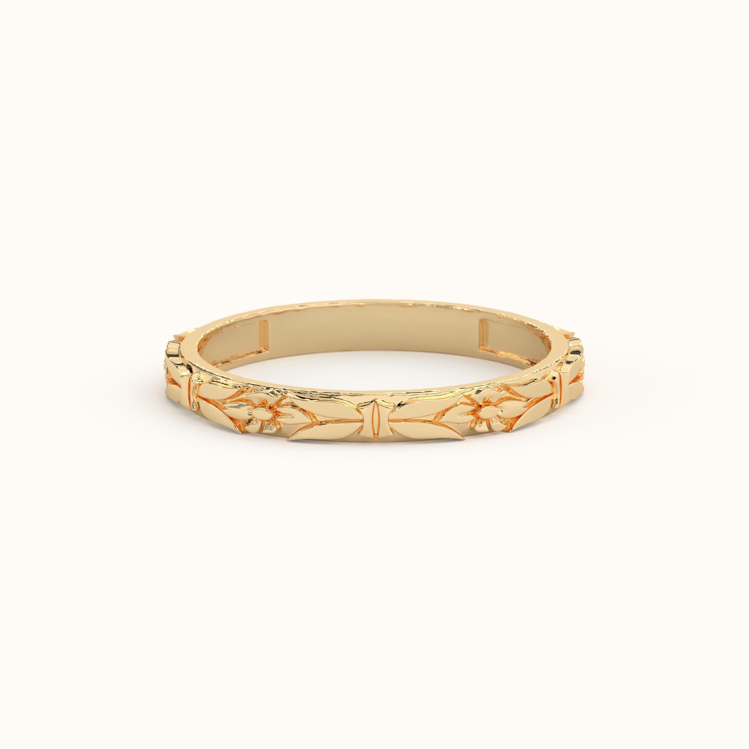 14k Gold Flower Ring Solid Gold Floral Band
