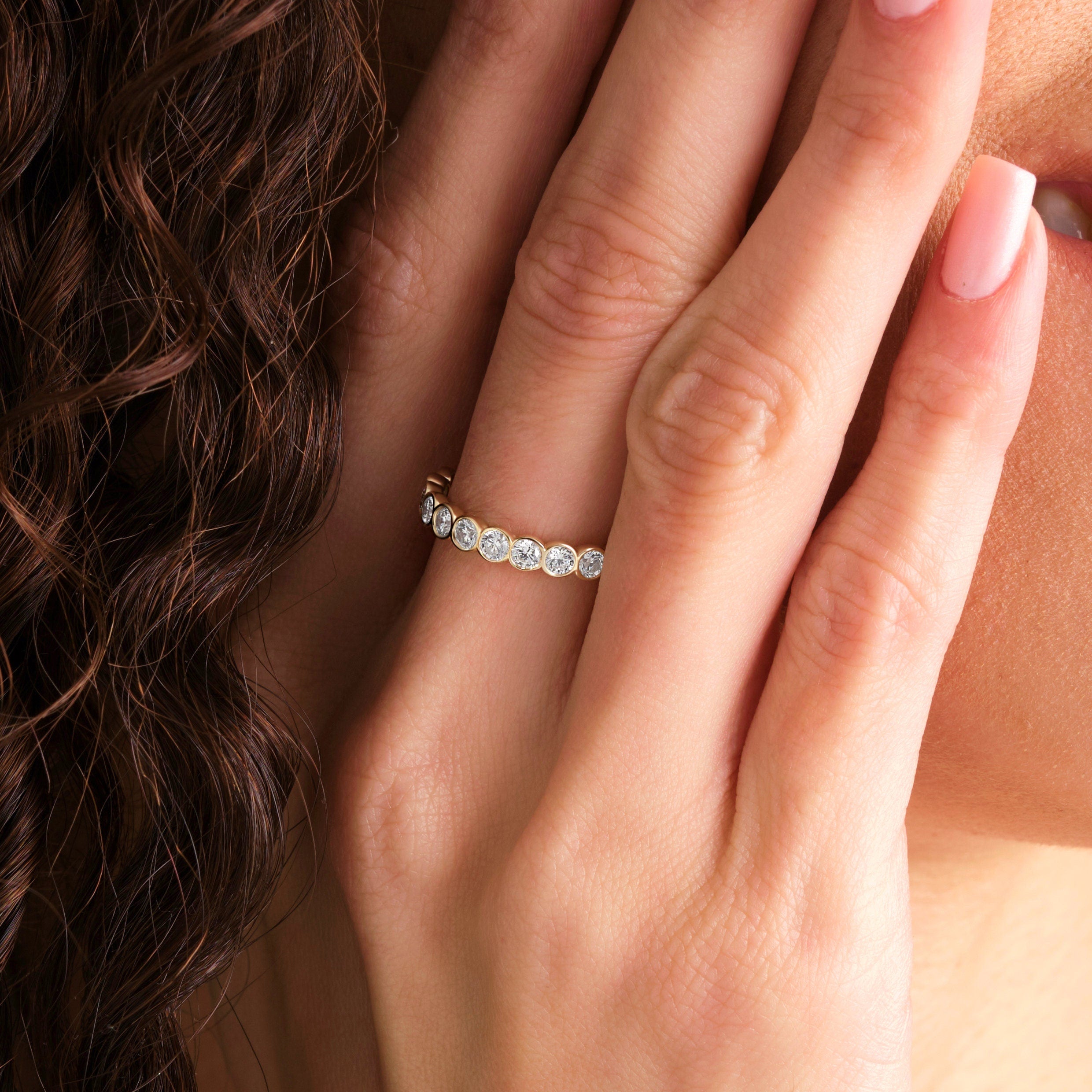 Bezel Engagement Ring Solid Gold Diamond Band