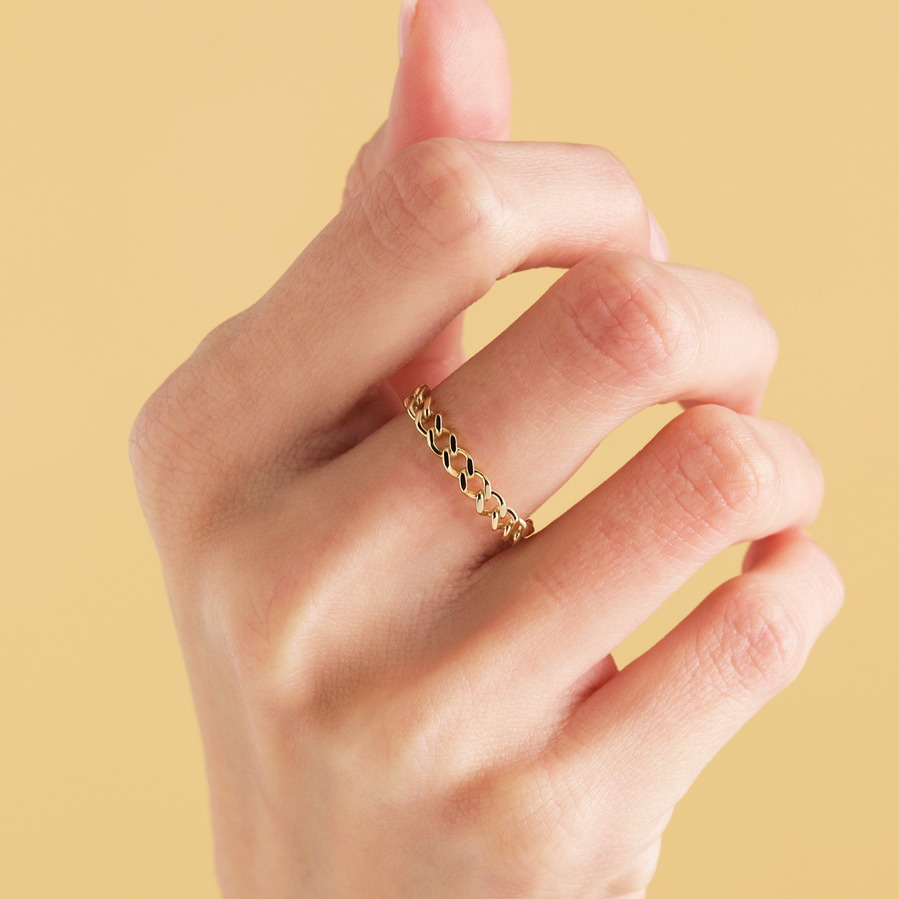 14K Gold Chain Ring Solid Gold Band