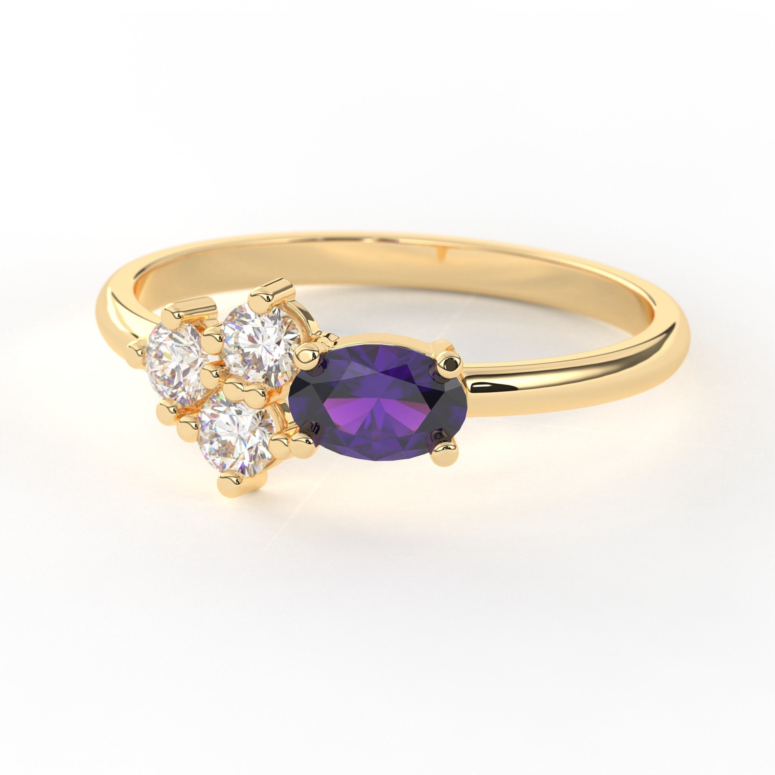Birthstone Cluster Ring Solid Gold Oval Diamond
