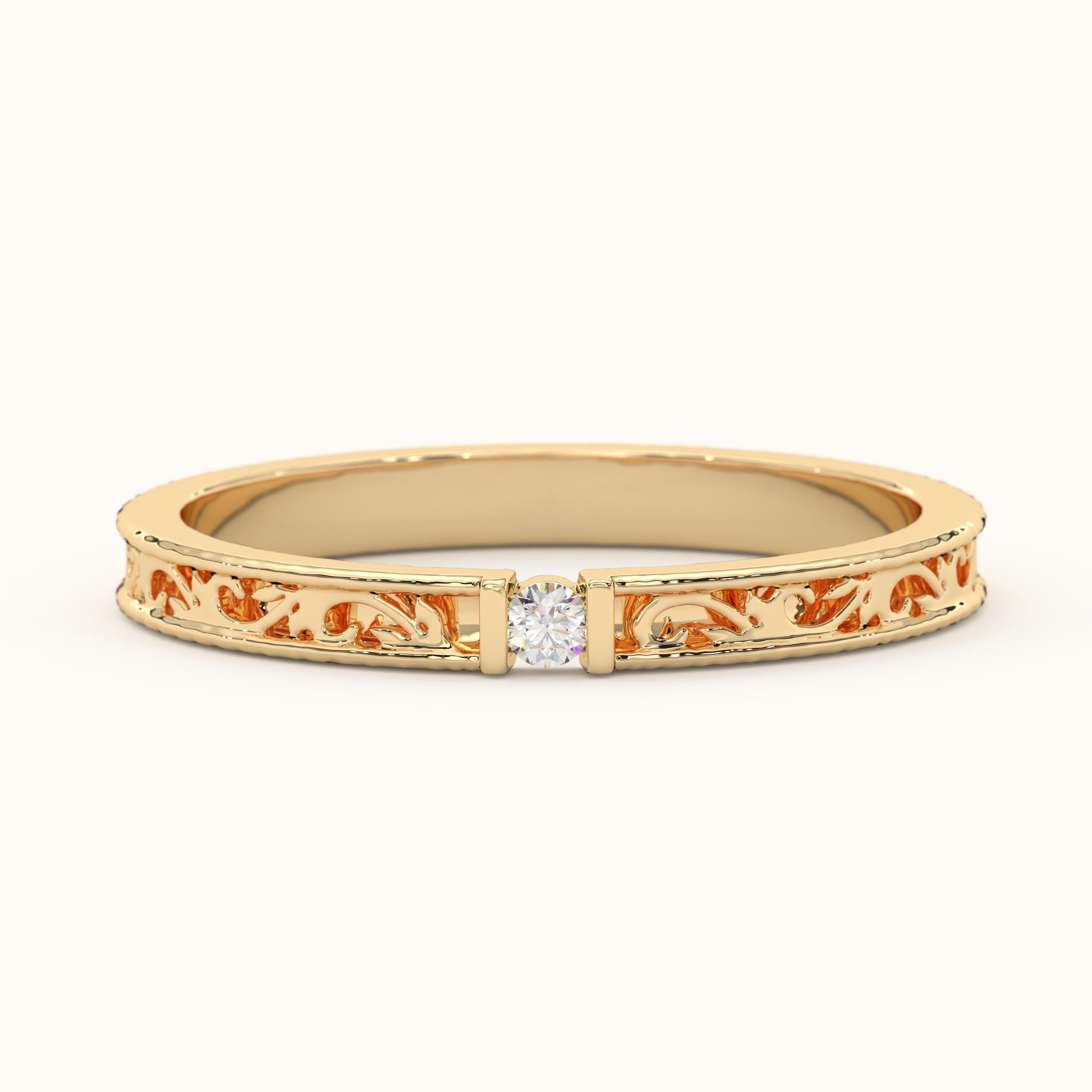 Solid Gold Victorian Floral Band Wedding Ring