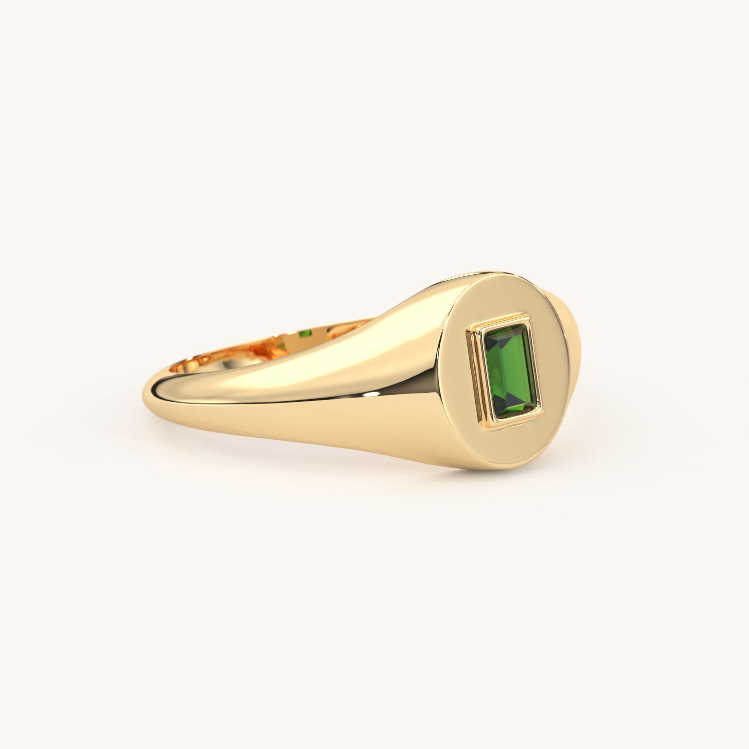 Emerald Signet Ring Solid Gold Classic Elegant
