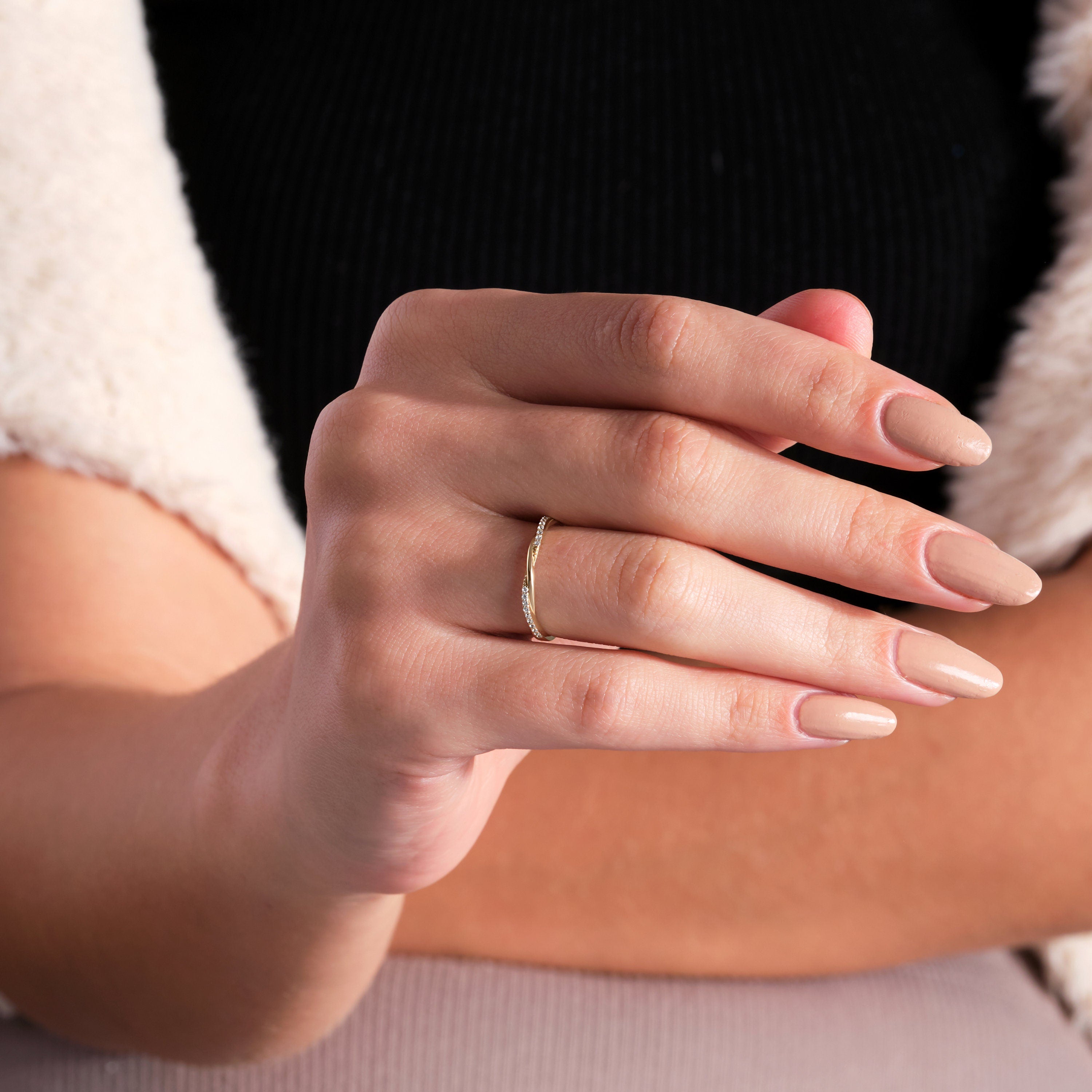 Petite Twist Ring Half Eternity Diamond Pavé Band