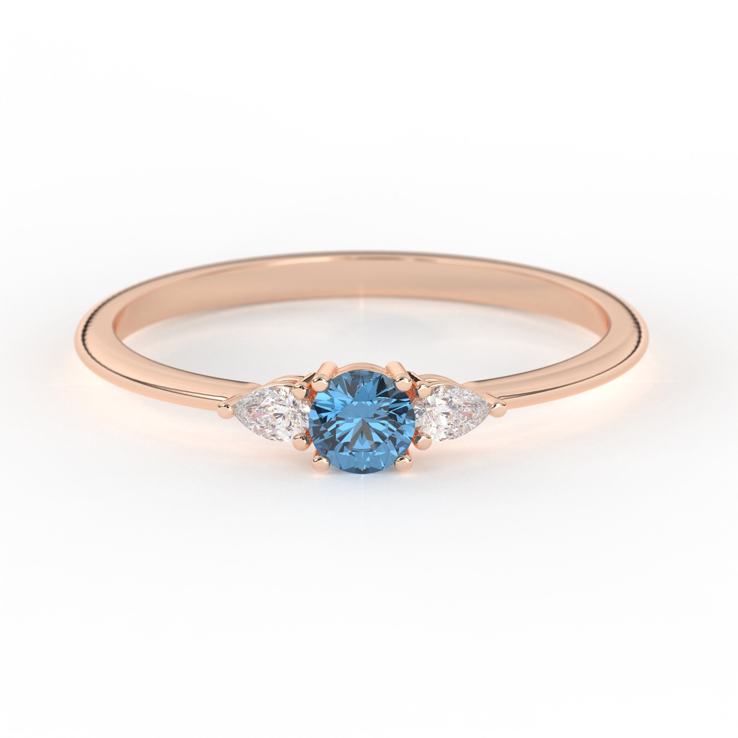 Blue Topaz Ring – Dainty Solid Gold Band