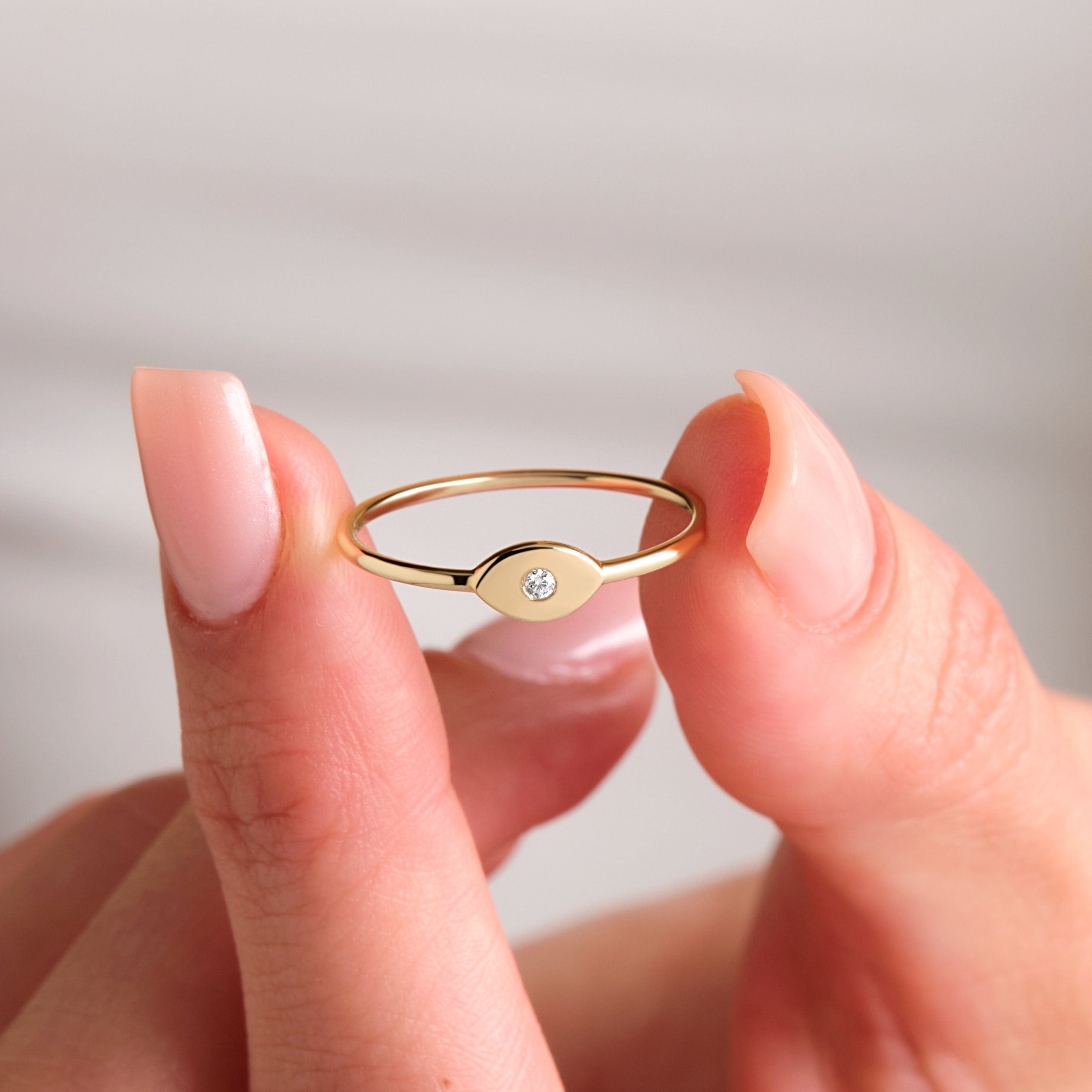Evil Eye Ring Gold – Handmade Solid Gold Bezel Setting With Diamond